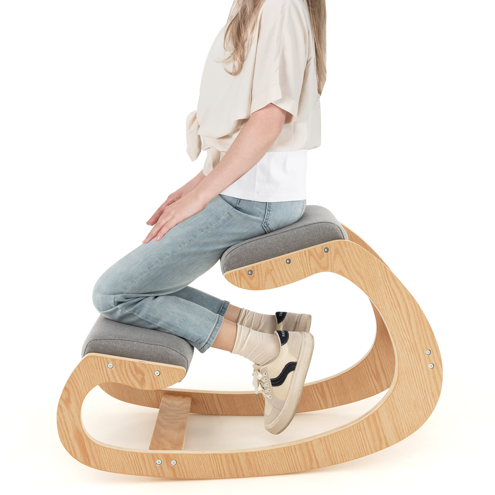 Wood Rocking Posture Stool W/ Cushion Back Neck