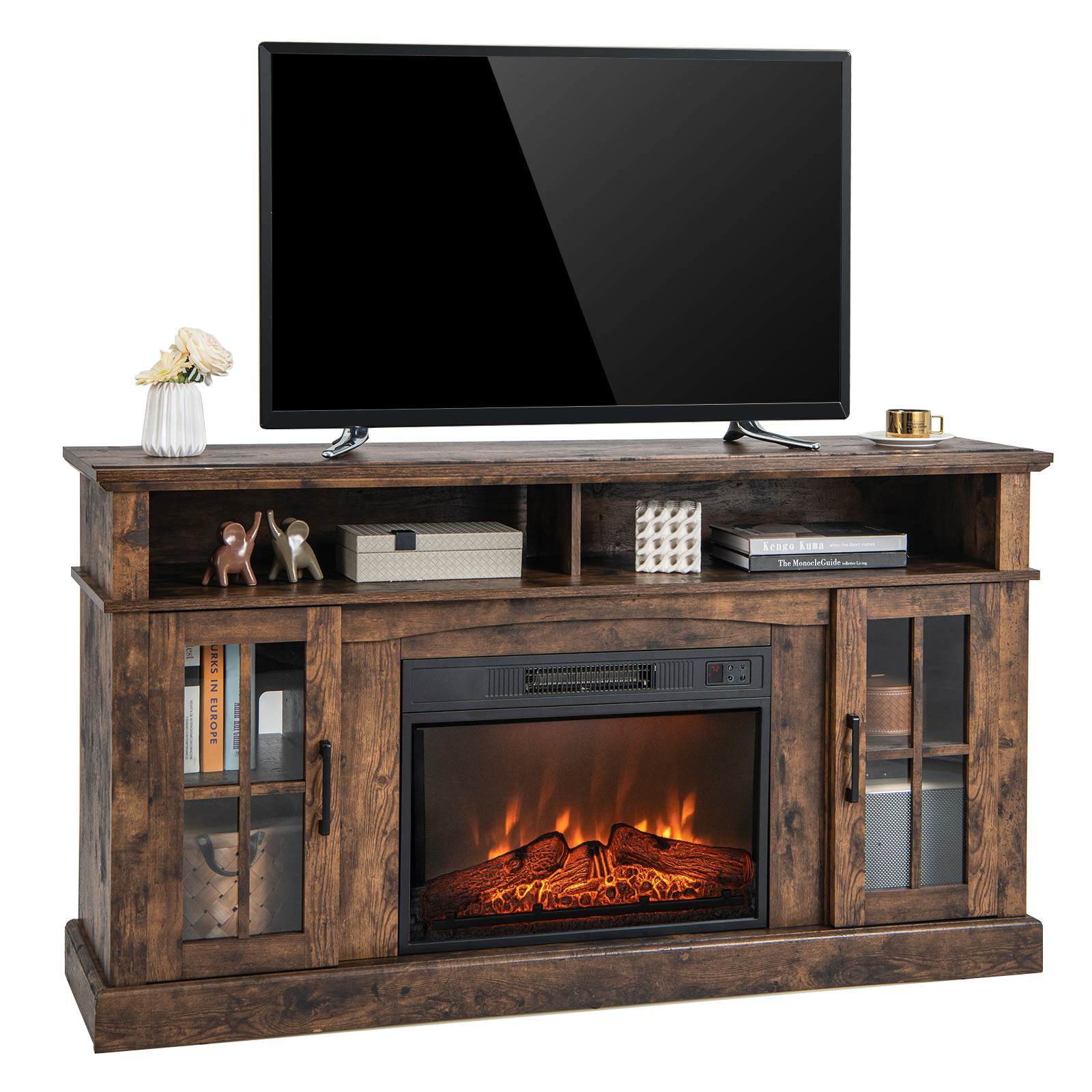Fireplace TV Stand 58" W/ 1400W Electric Fireplace for TVs up to 65 Inches