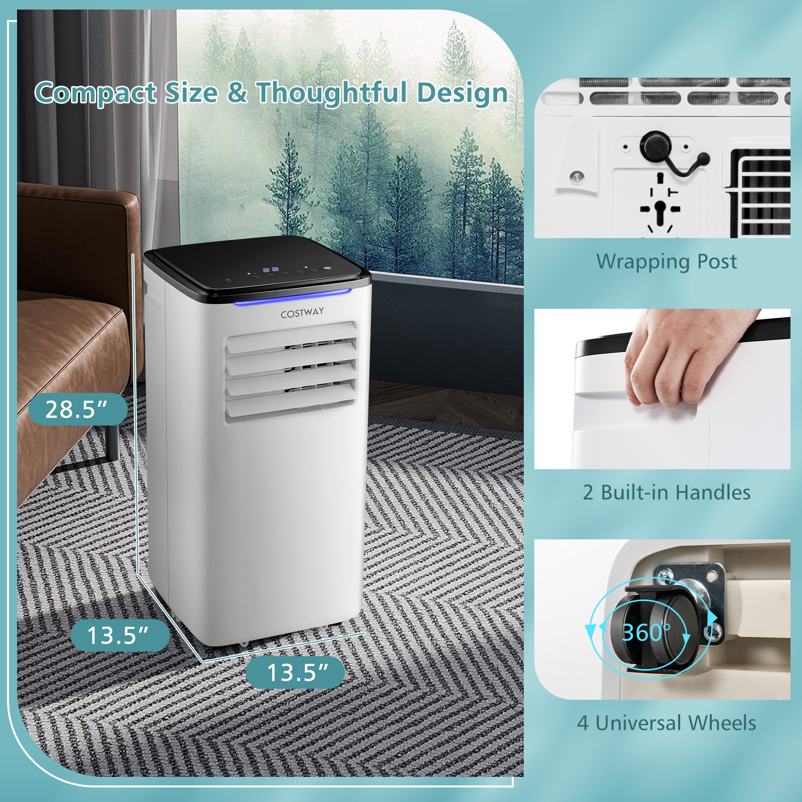 Portable 8000 BTU Air Conditioner 3-in-1 AC Unit w/ Cool Dehum Fan Sleep Mode