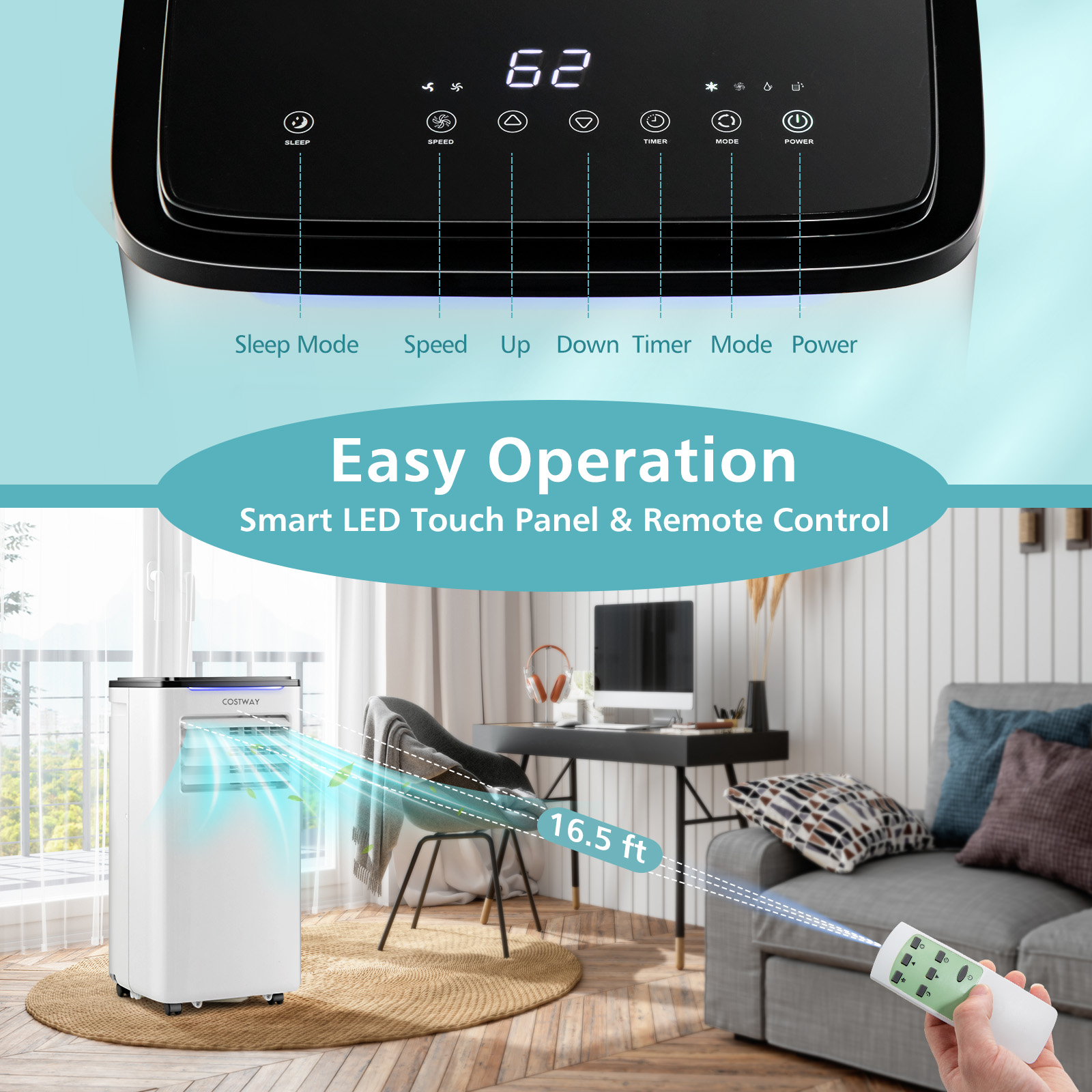 Portable 8000 BTU Air Conditioner 3-in-1 AC Unit w/ Cool Dehum Fan Sleep Mode