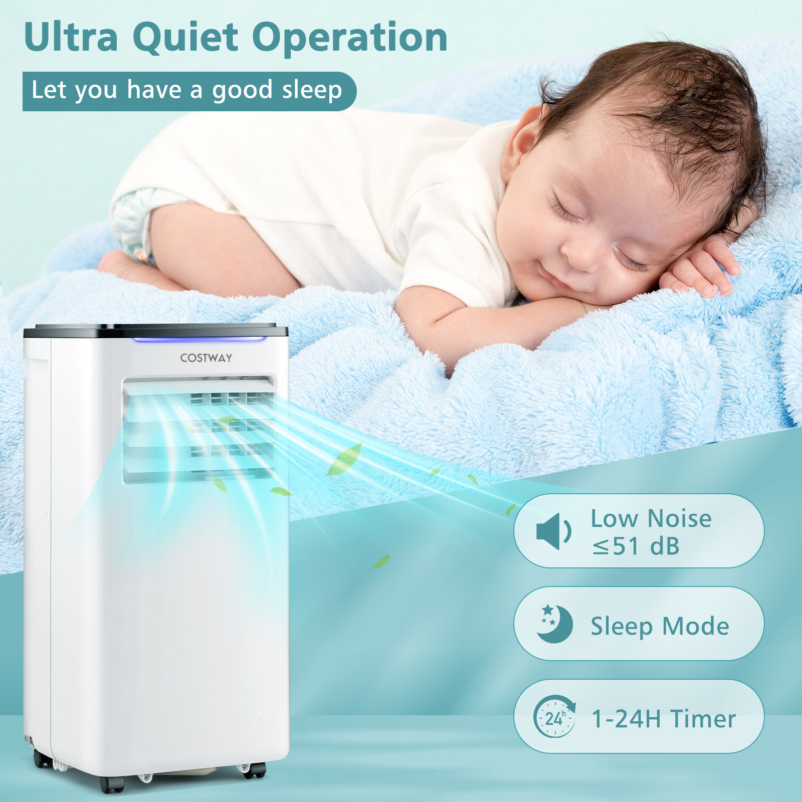 Portable 8000 BTU Air Conditioner 3-in-1 AC Unit w/ Cool Dehum Fan Sleep Mode