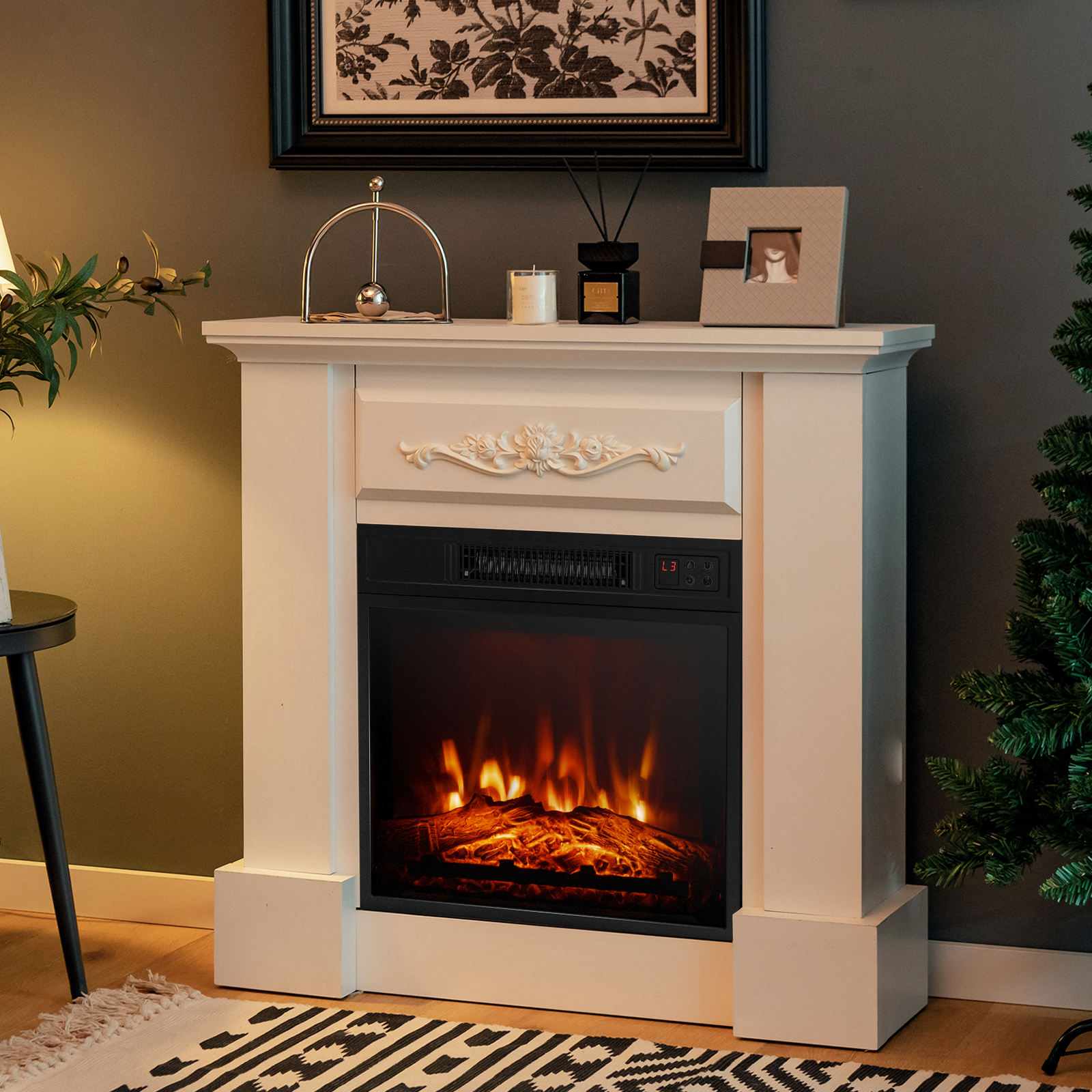 32" Heater Electric Fireplace Mantel TV Stand Space w/Remote Control 1400W - Picture 8 of 14