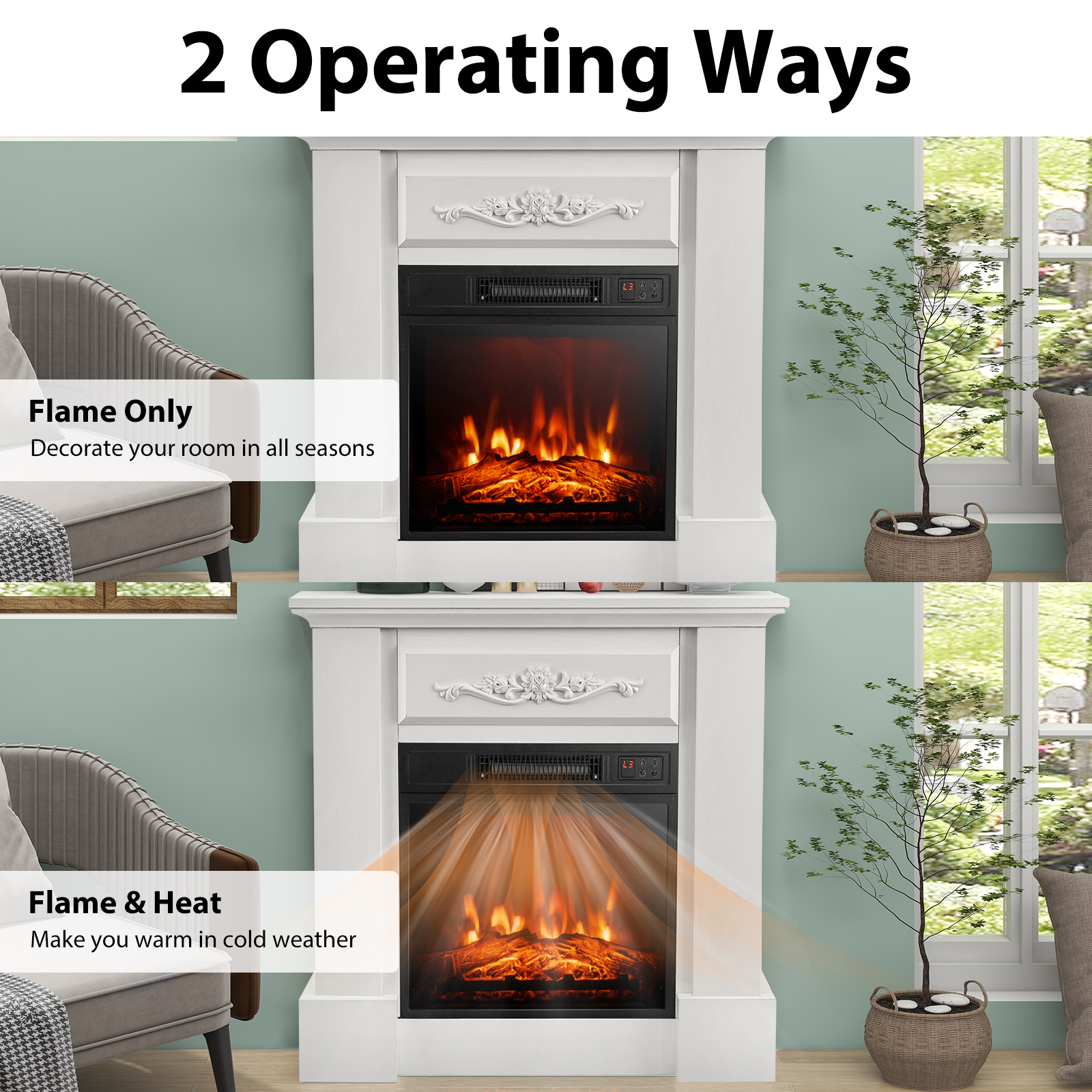 32" Heater Electric Fireplace Mantel TV Stand Space w/Remote Control 1400W - Picture 12 of 14