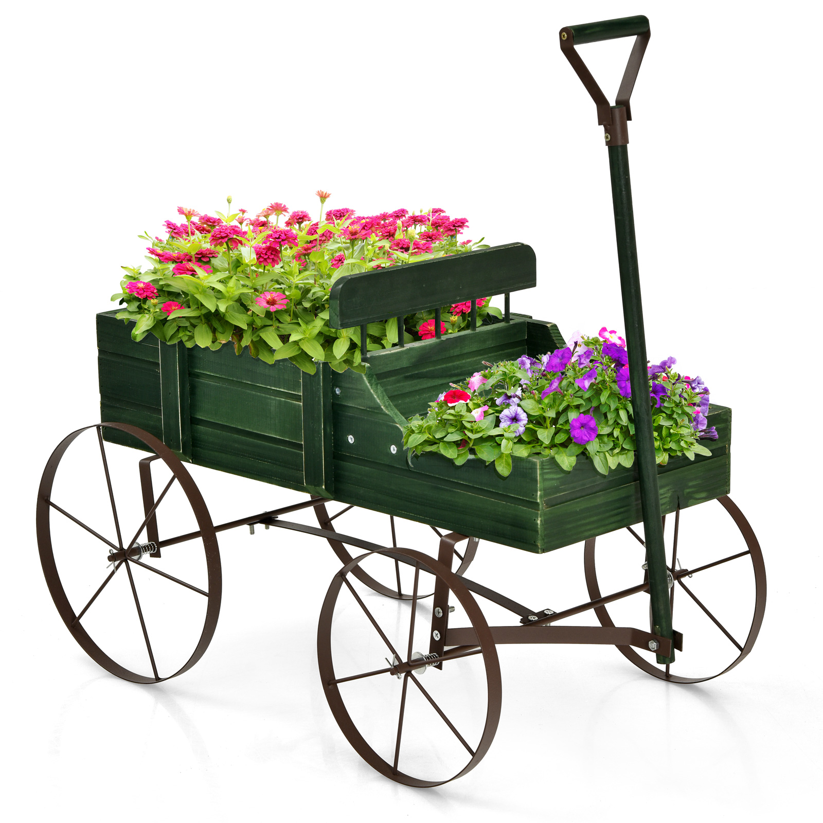 Wooden Garden Flower Planter Wagon Plant Bed W/ Wheel Garden Yard - Picture 23 of 46