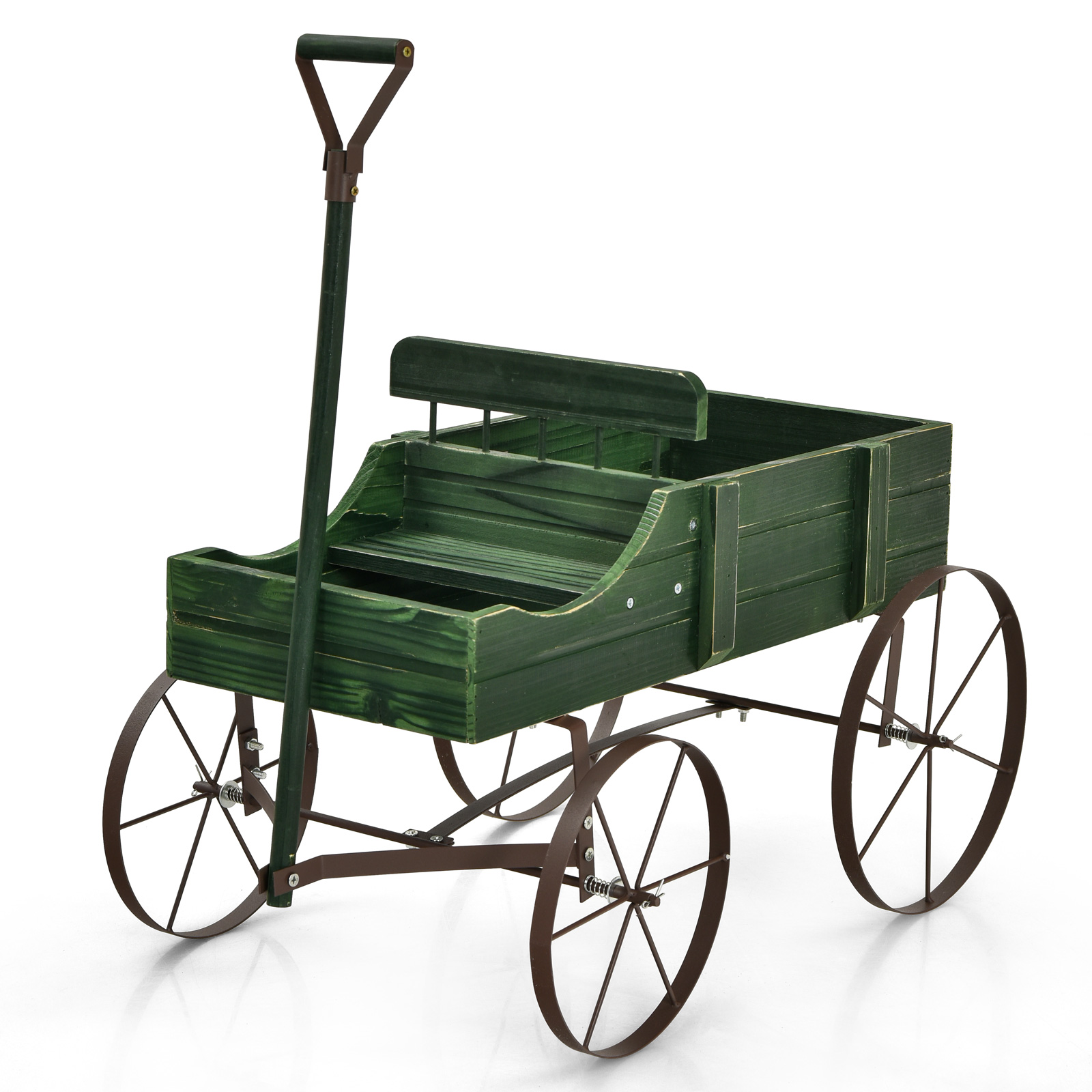 Wooden Garden Flower Planter Wagon Plant Bed W/ Wheel Garden Yard - Picture 34 of 46