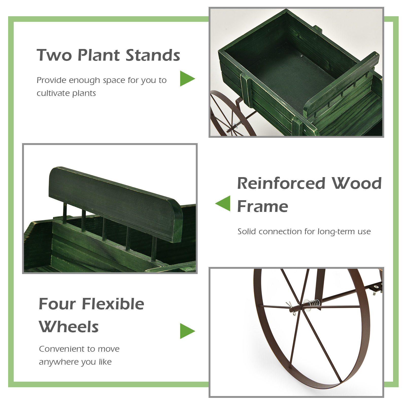 Wooden Garden Flower Planter Wagon Plant Bed W/ Wheel Garden Yard - Picture 30 of 46