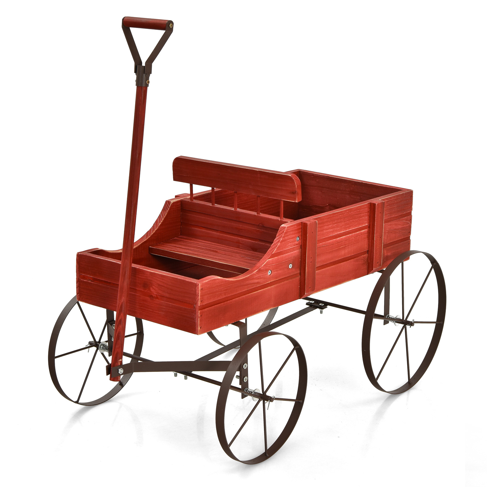 Wooden Garden Flower Planter Wagon Plant Bed W/ Wheel Garden Yard - Picture 46 of 46