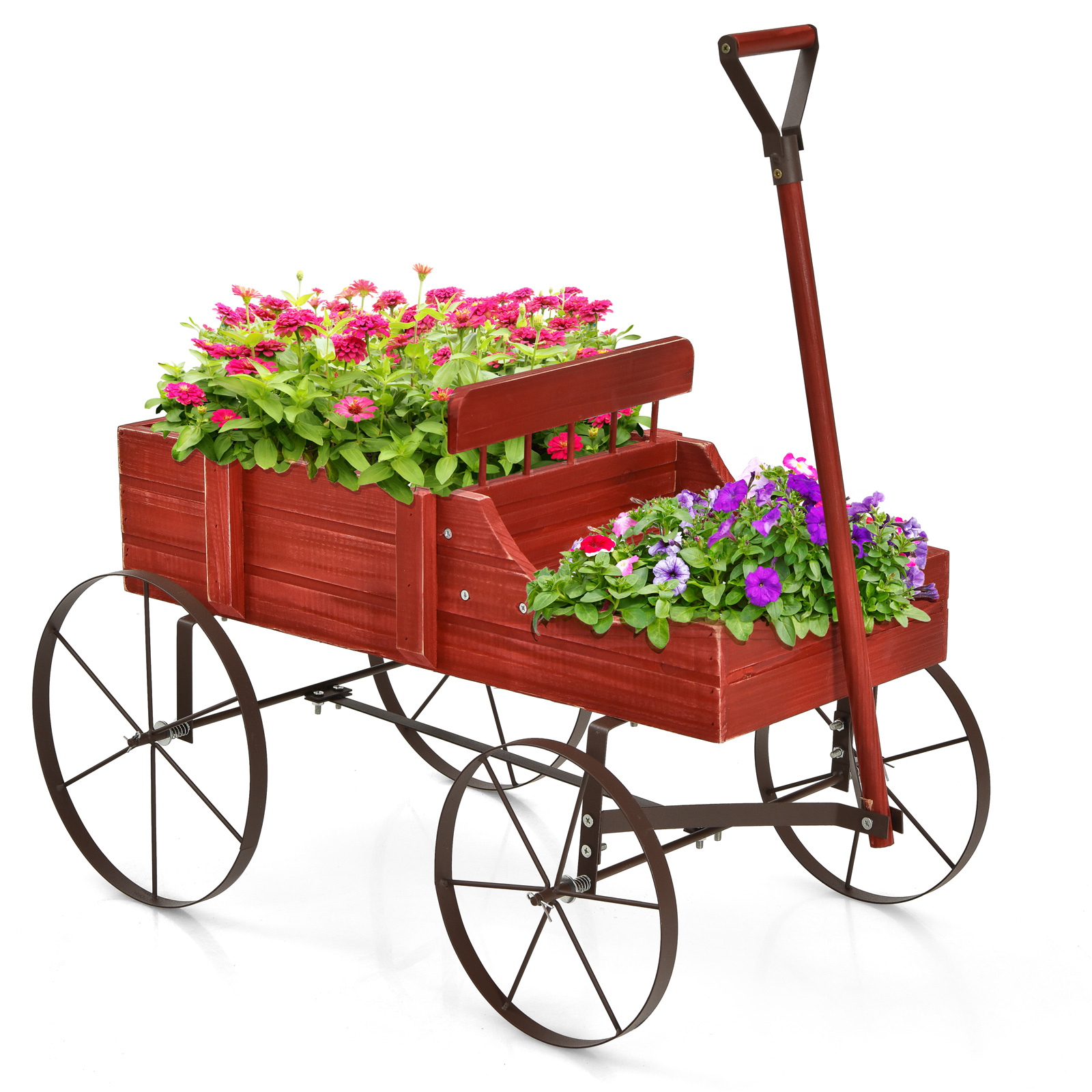 Wooden Garden Flower Planter Wagon Plant Bed W/ Wheel Garden Yard - Picture 35 of 46