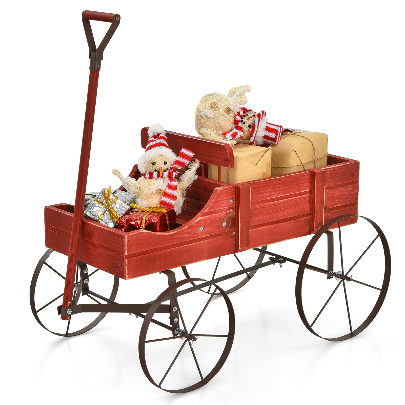 Wooden Garden Flower Planter Wagon Plant Bed W/ Wheel Garden Yard - Picture 45 of 46