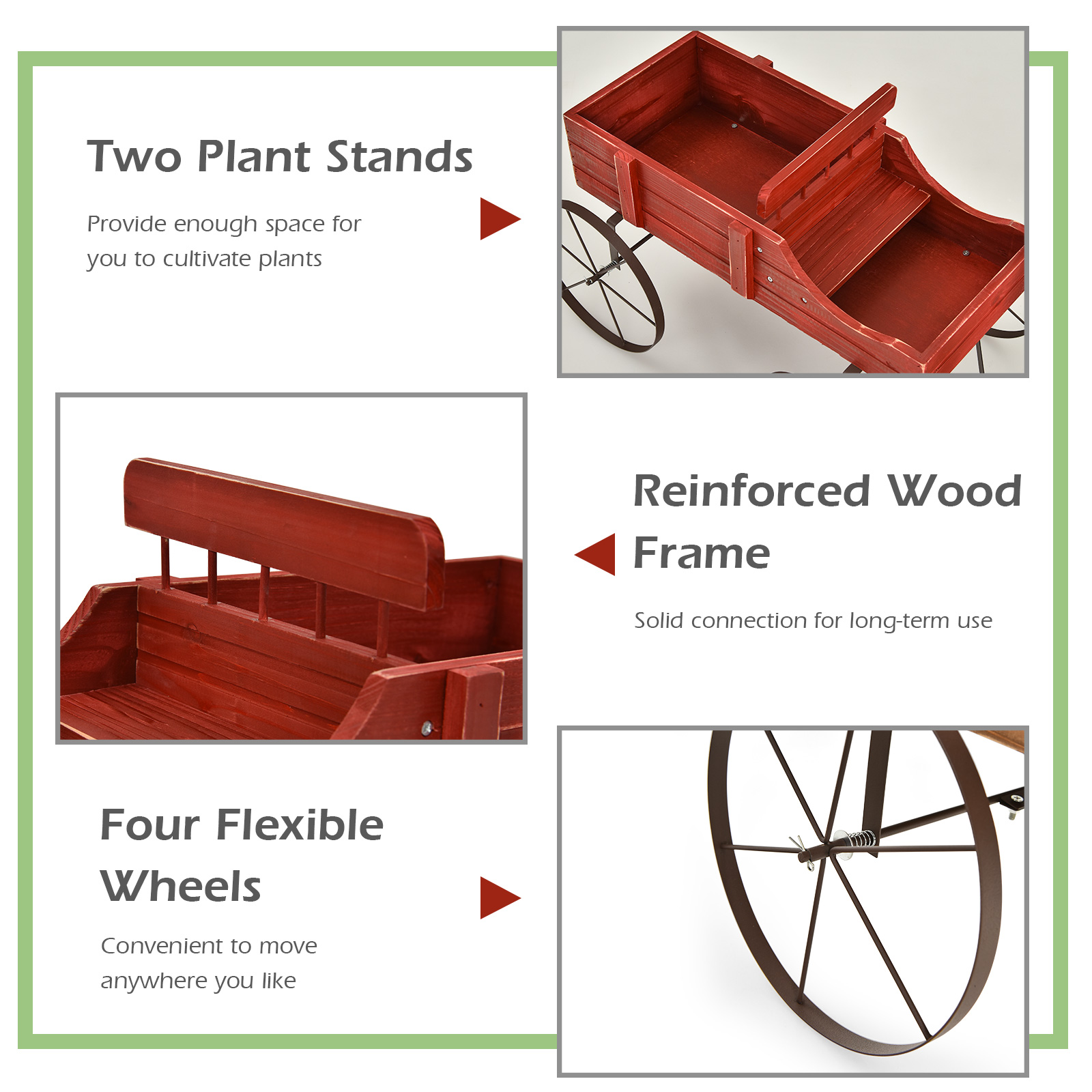 Wooden Garden Flower Planter Wagon Plant Bed W/ Wheel Garden Yard - Picture 42 of 46