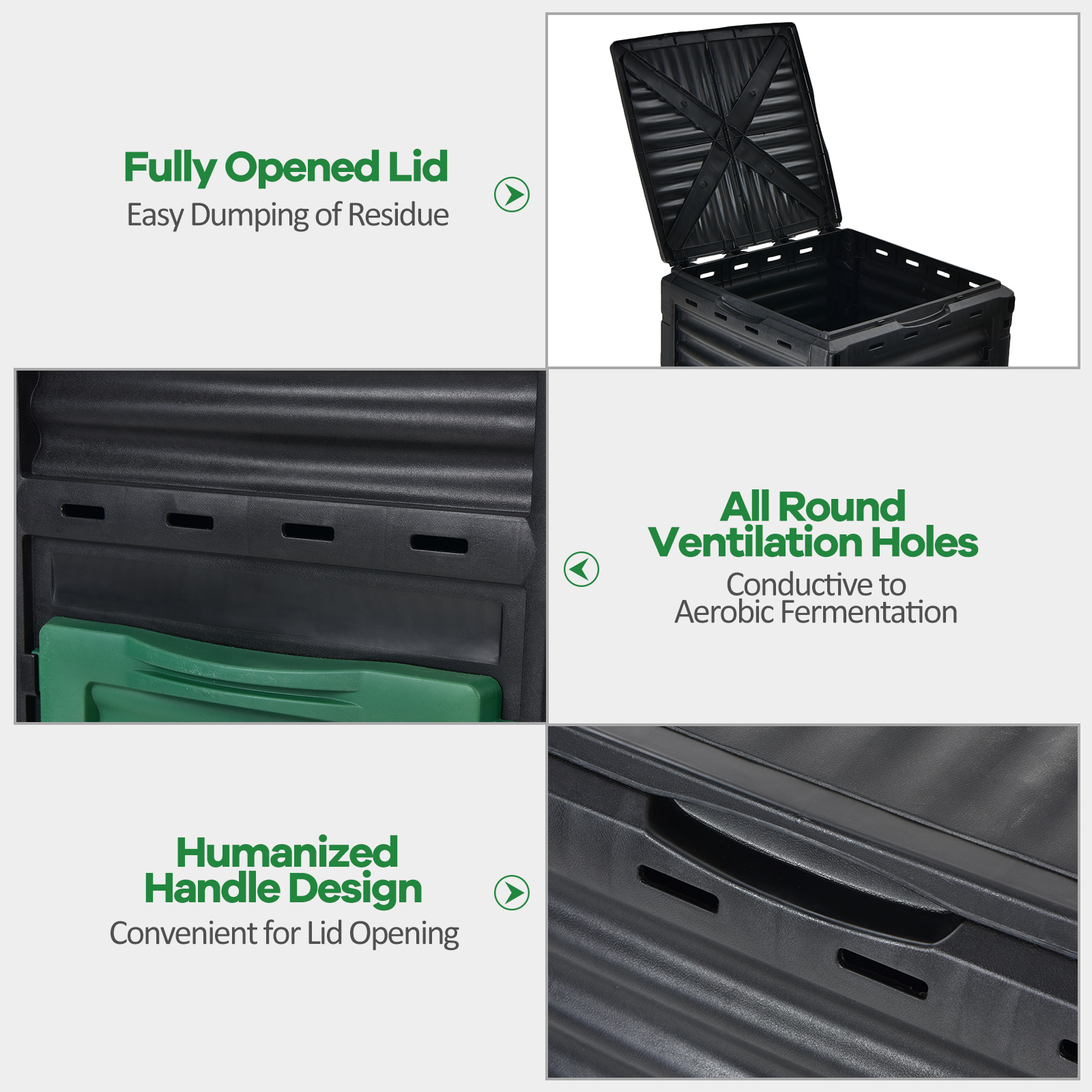 80-Gallon Outdoor Composter W/ Large Openable Lid & Bottom Exit Door