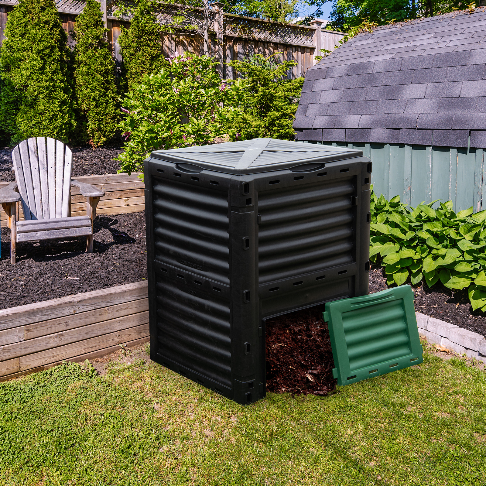 80-Gallon Outdoor Composter W/ Large Openable Lid & Bottom Exit Door
