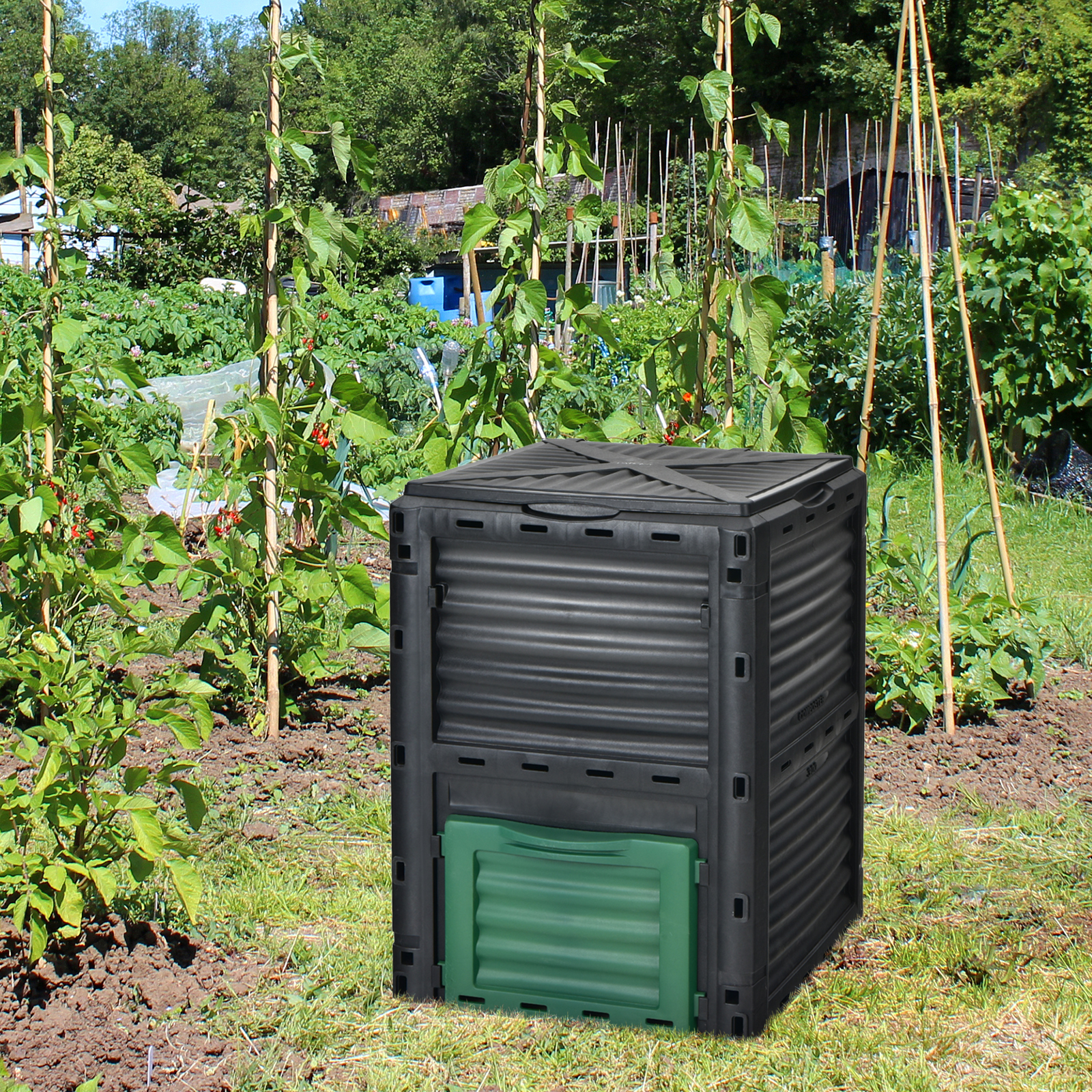 80-Gallon Outdoor Composter W/ Large Openable Lid & Bottom Exit Door