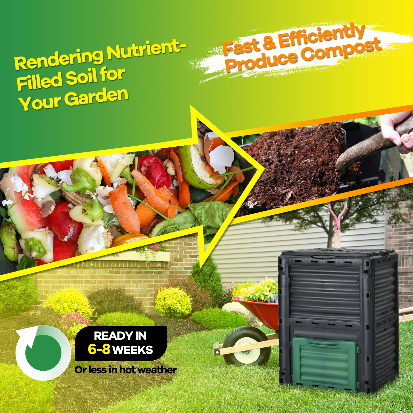 80-Gallon Outdoor Composter W/ Large Openable Lid & Bottom Exit Door