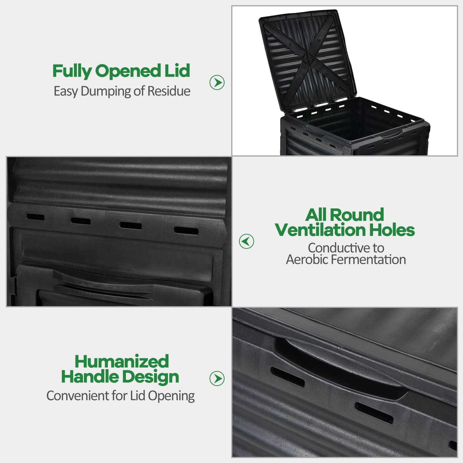 80-Gallon Outdoor Composter W/ Large Openable Lid & Bottom Exit Door