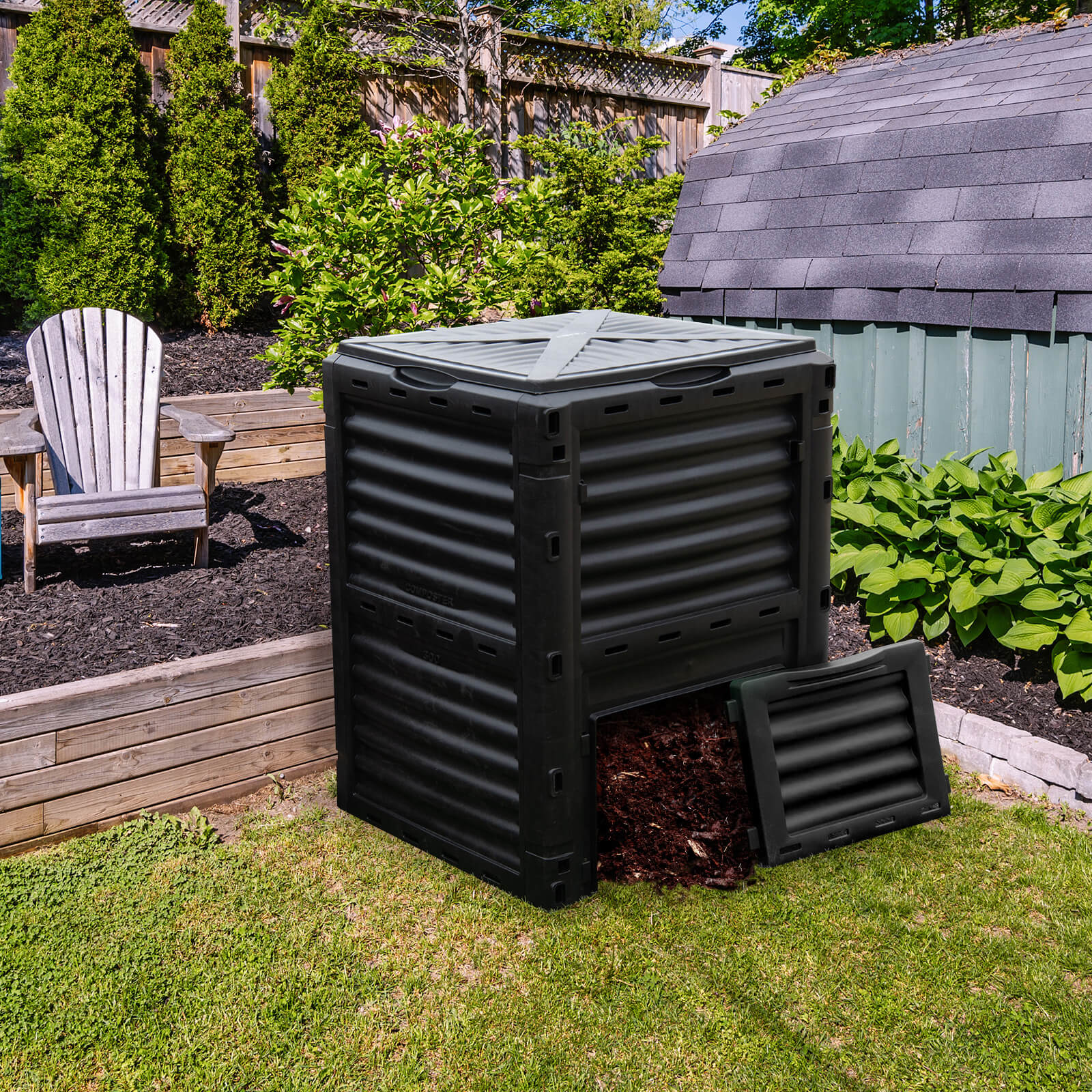 80-Gallon Outdoor Composter W/ Large Openable Lid & Bottom Exit Door