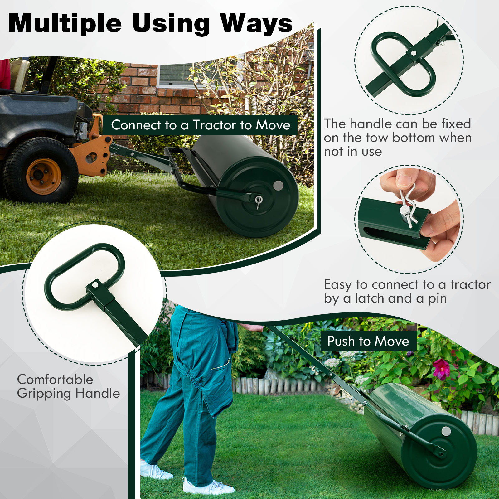 30 Gallon Lawn Roller Metal Sod Drum Roller Tow Behind a Tractor for Garden Farm - Picture 18 of 22