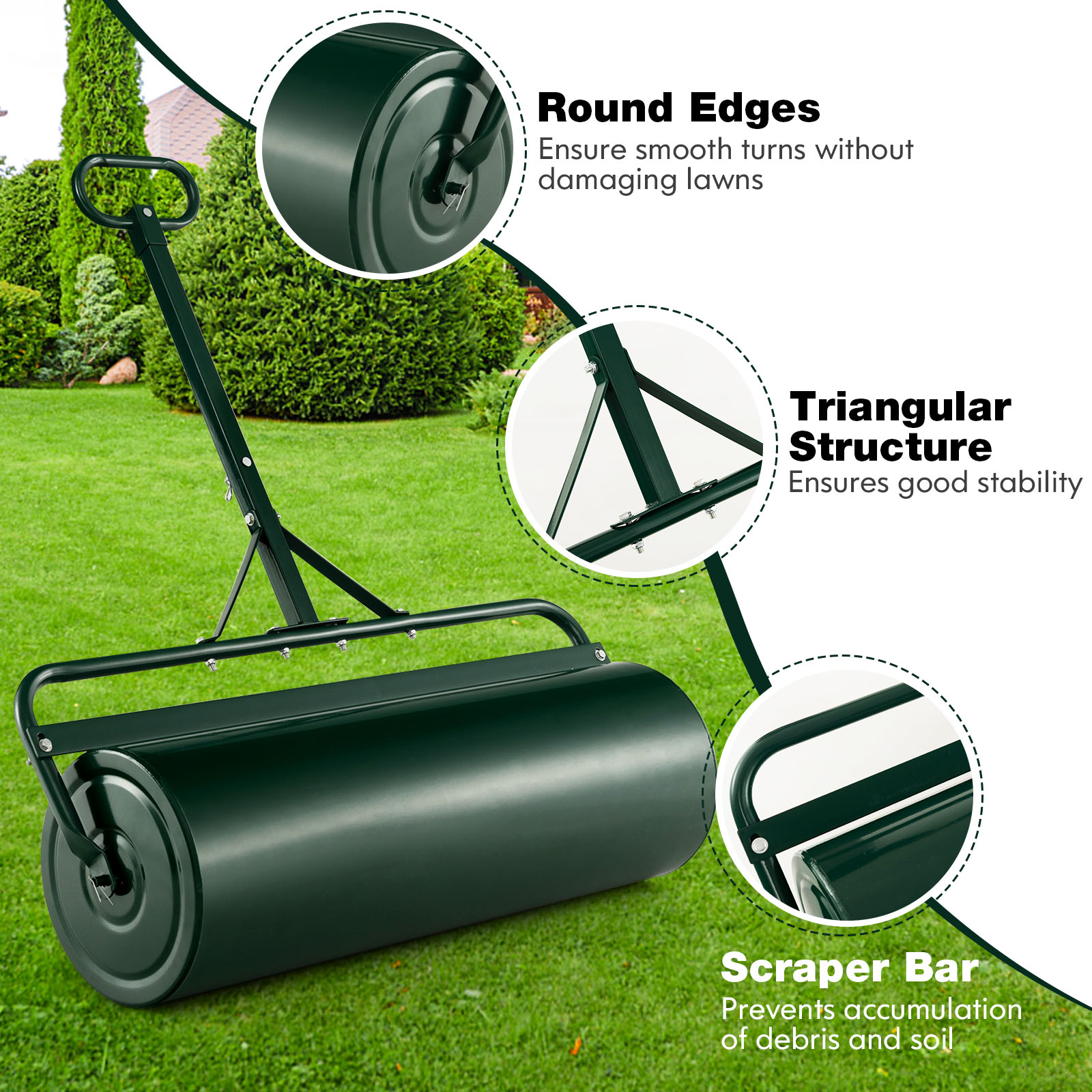 30 Gallon Lawn Roller Metal Sod Drum Roller Tow Behind a Tractor for Garden Farm - Picture 20 of 22