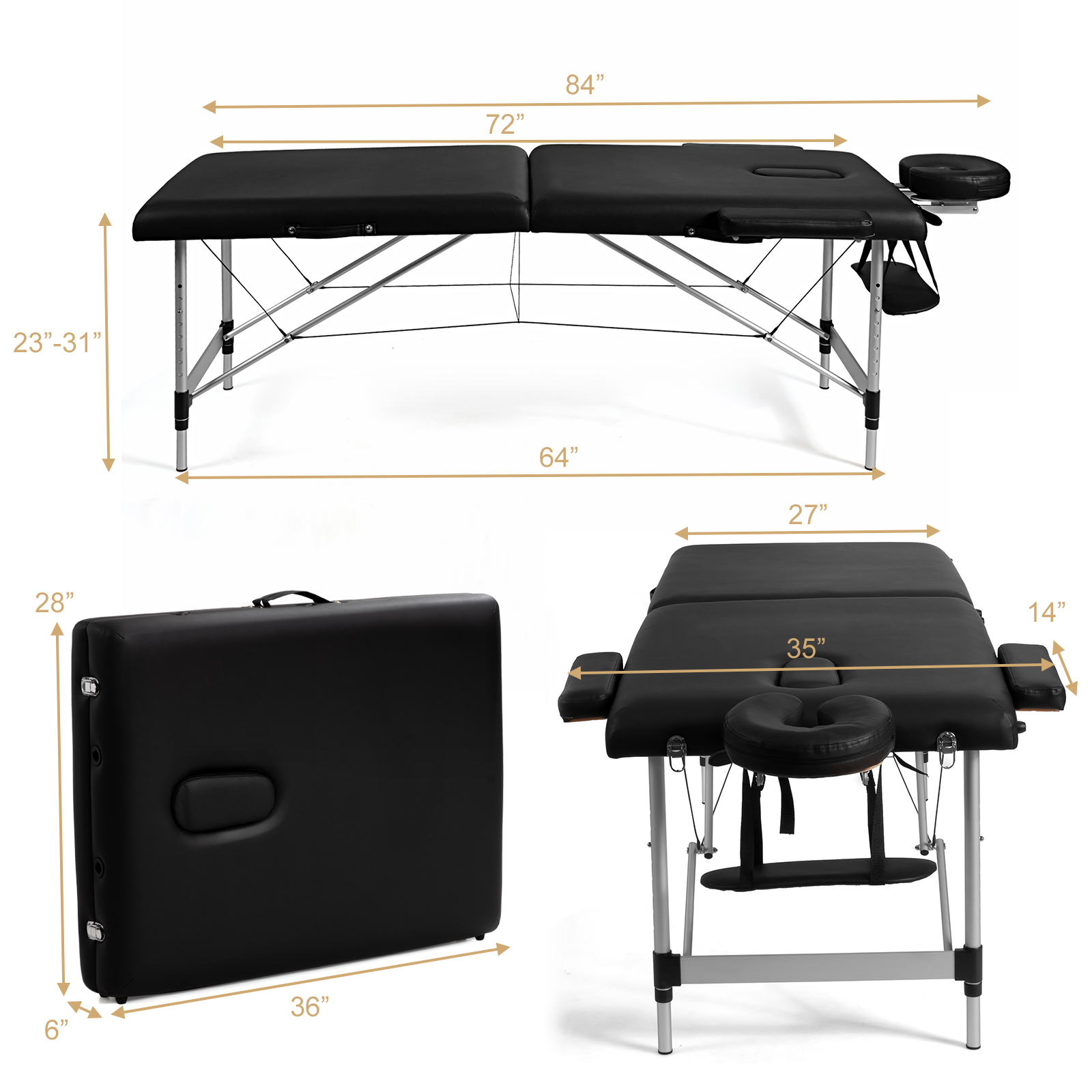 Giantex Adjustable 84"L Portable Massage Table Salon Spa Bed w/ Carry Case - Picture 10 of 24