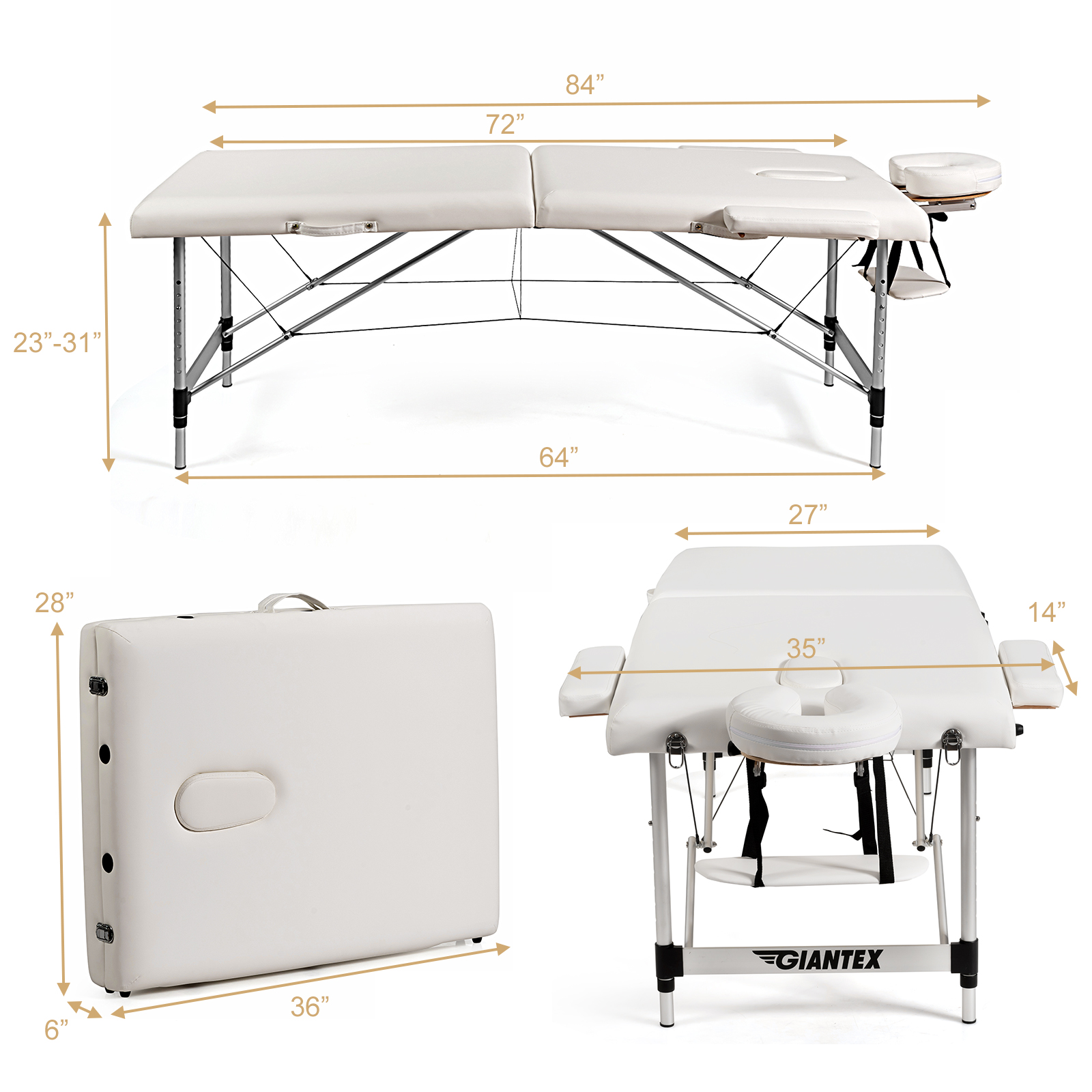Giantex Adjustable 84"L Portable Massage Table Salon Spa Bed w/ Carry Case - Picture 18 of 24