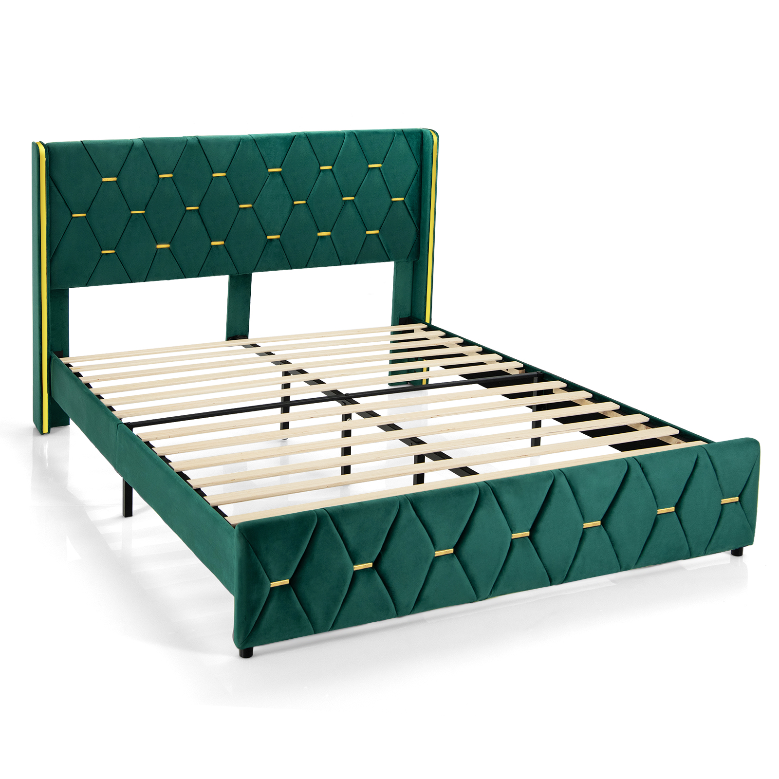 Upholstered Platform Bed Frame with Adjustable Headboard Wooden Slat Support - Picture 12 of 12