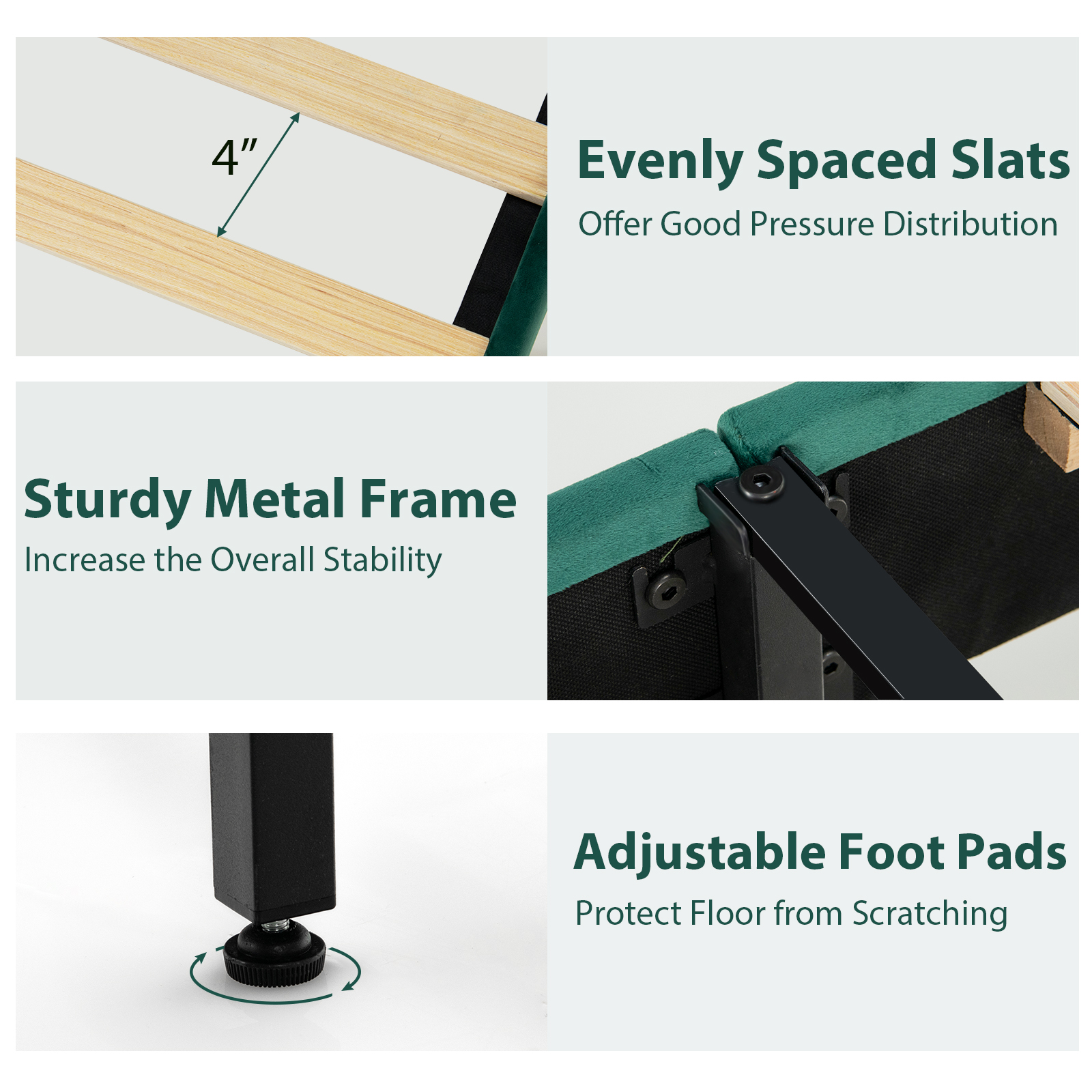 Upholstered Platform Bed Frame with Adjustable Headboard Wooden Slat Support - Picture 11 of 12