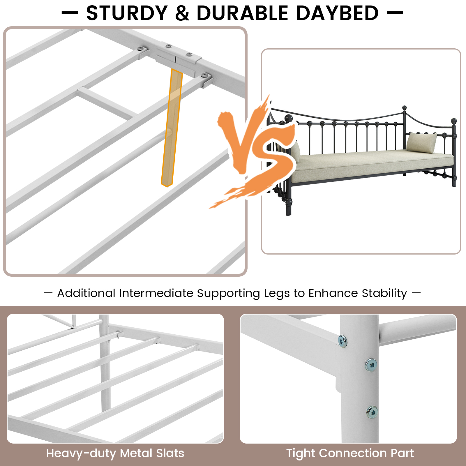 Twin Size Metal Daybed Frame Modern Dual-Use Platform Sofa Bed Easy Assembly