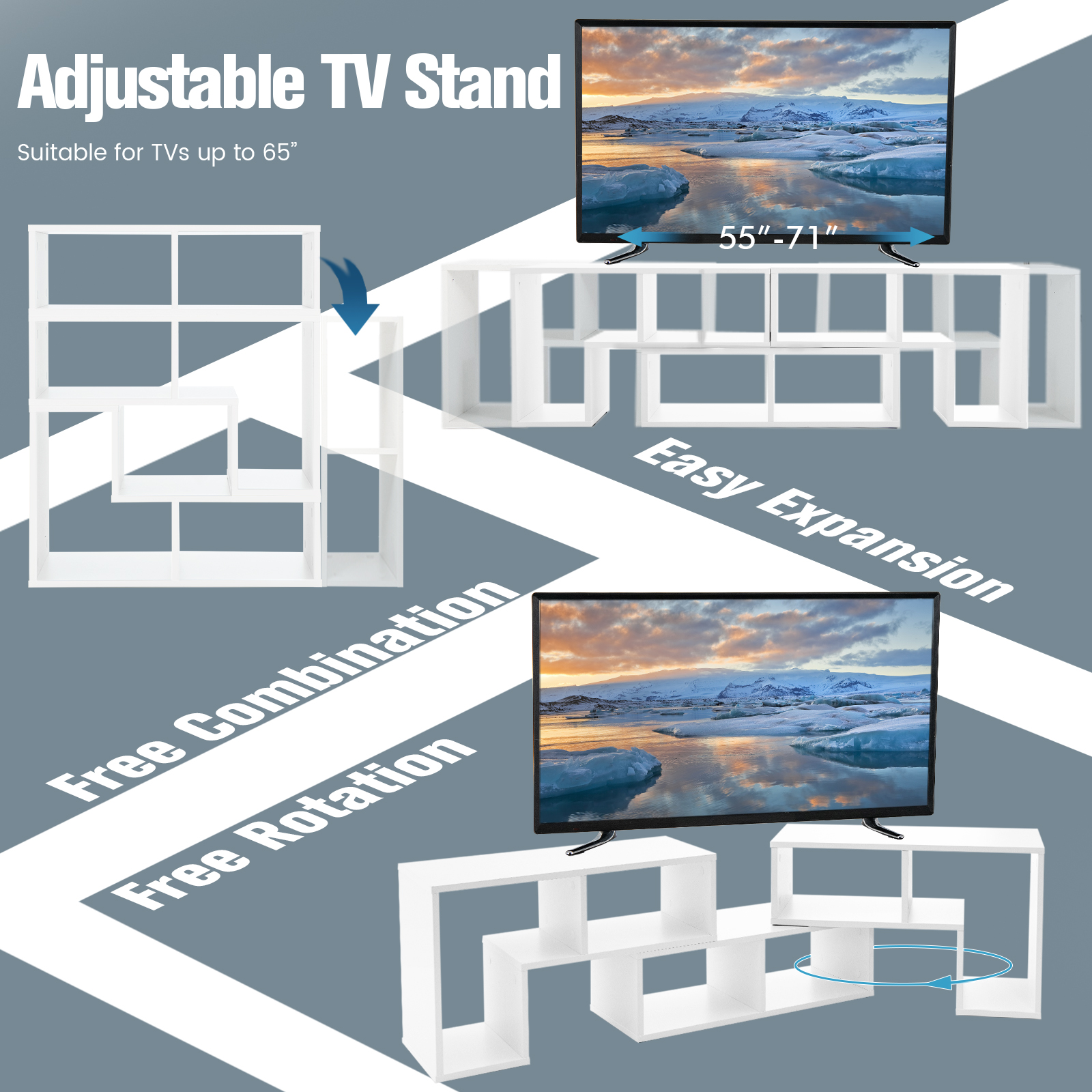 3 Pieces Console TV Stand Modern Entertainment TV Table Combo for TVs up to 65" - Picture 15 of 16