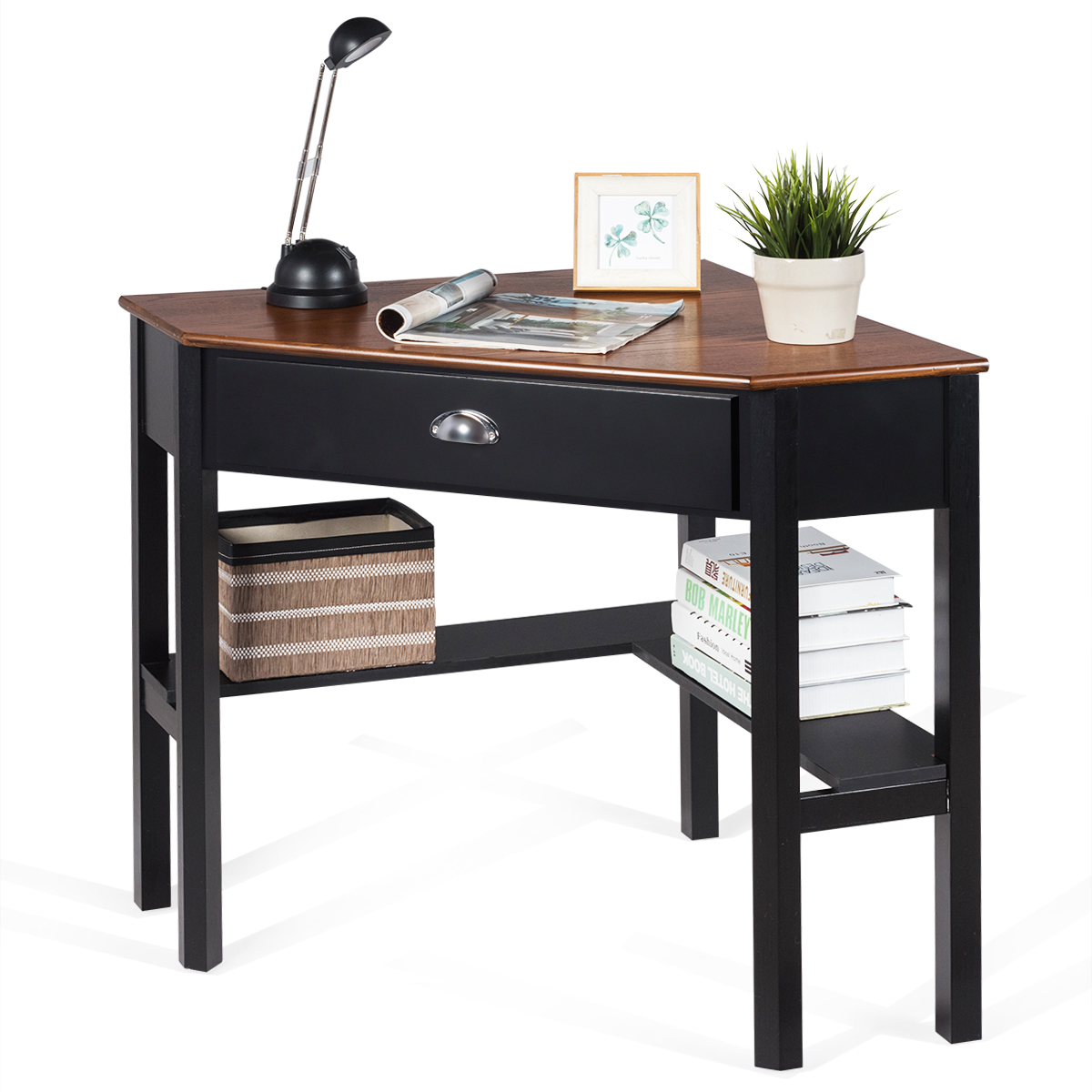 Corner Computer Desk Laptop Writing Table Workstation W/ Drawer & Shelves - Picture 12 of 23