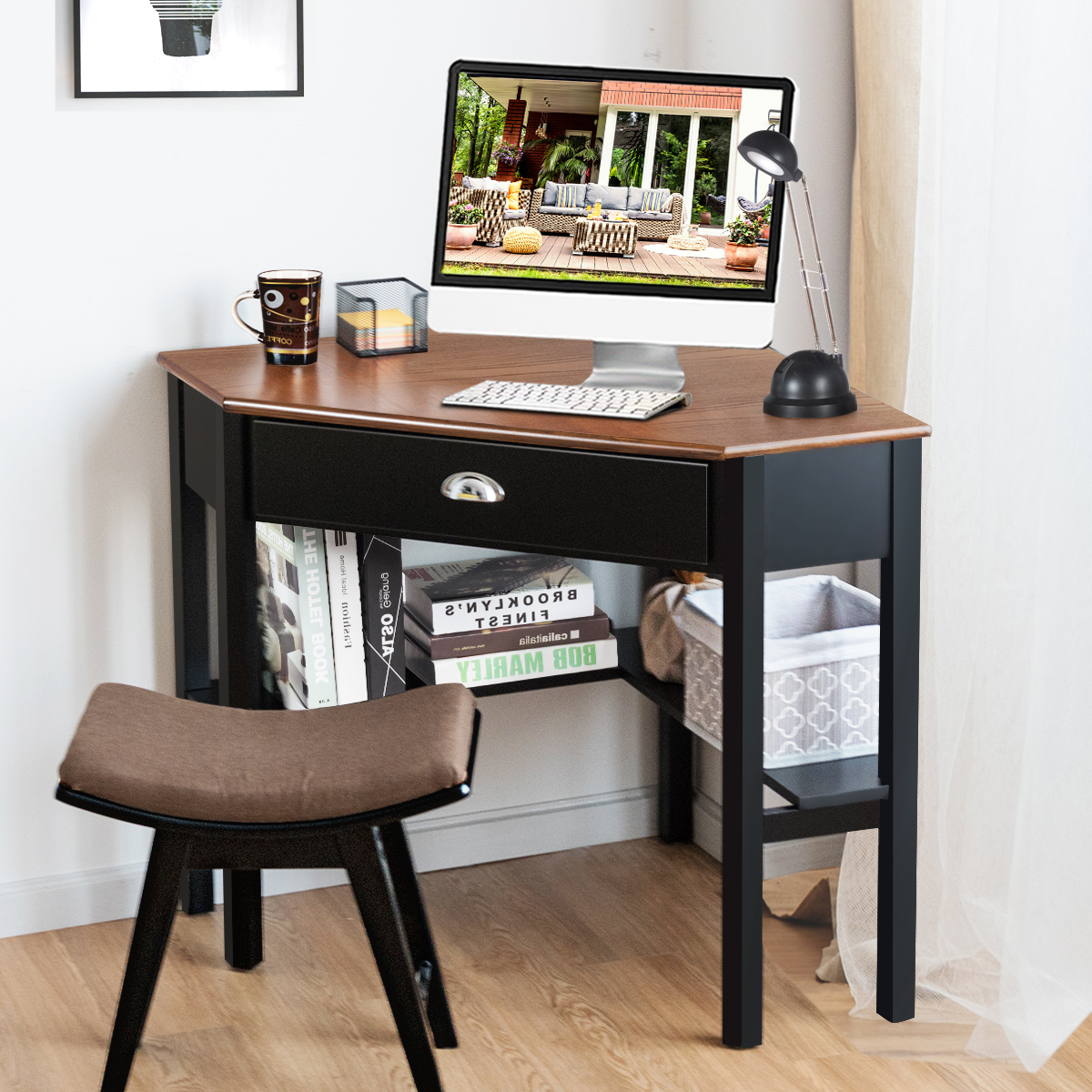 Corner Computer Desk Laptop Writing Table Workstation W/ Drawer & Shelves - Picture 5 of 23