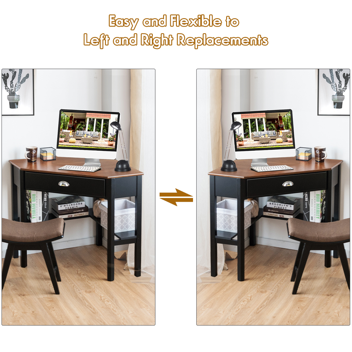 Corner Computer Desk Laptop Writing Table Workstation W/ Drawer & Shelves - Picture 8 of 23