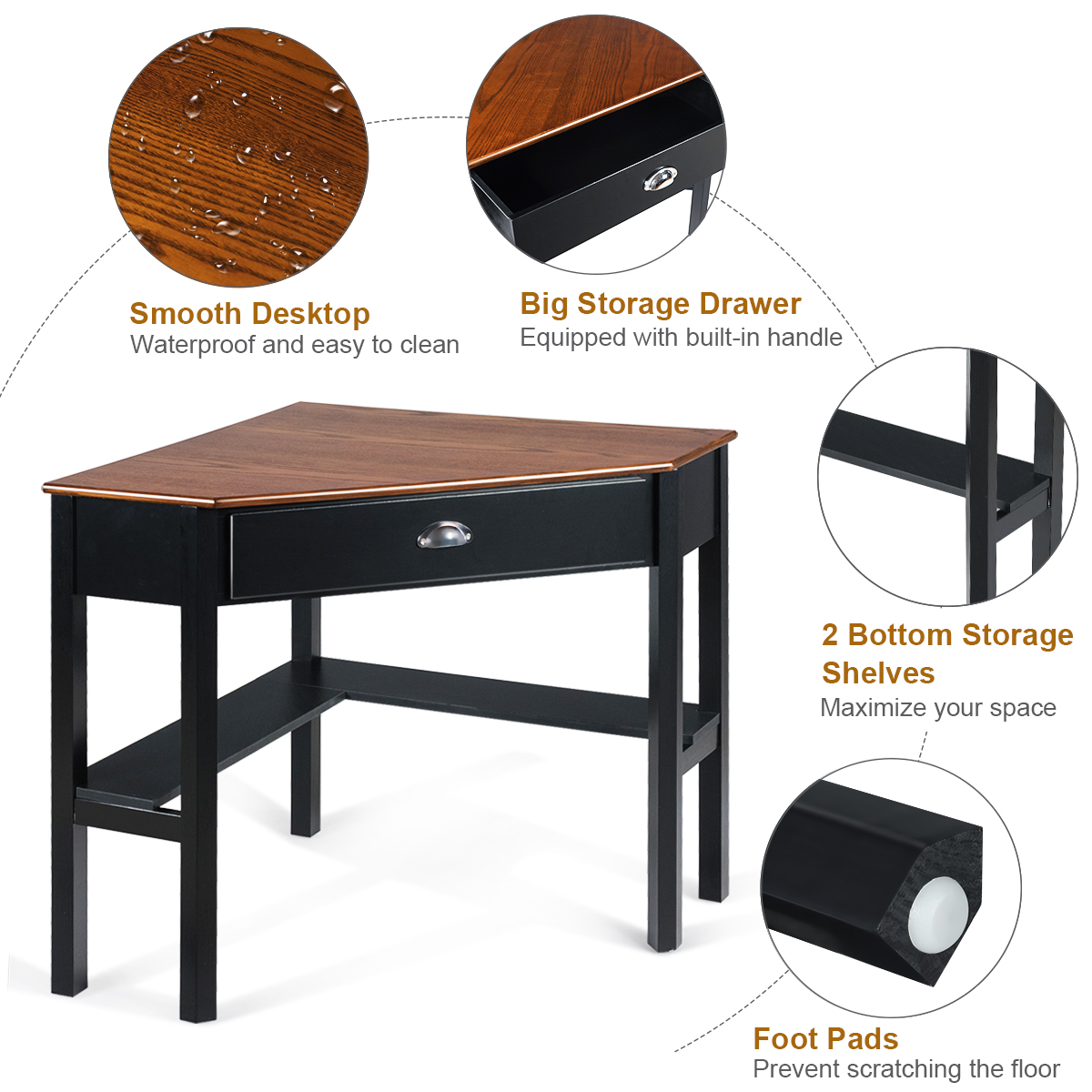 Corner Computer Desk Laptop Writing Table Workstation W/ Drawer & Shelves - Picture 9 of 23