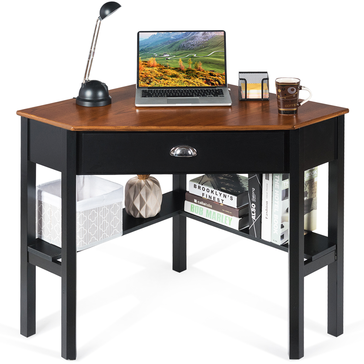 Corner Computer Desk Laptop Writing Table Workstation W/ Drawer & Shelves - Picture 11 of 23