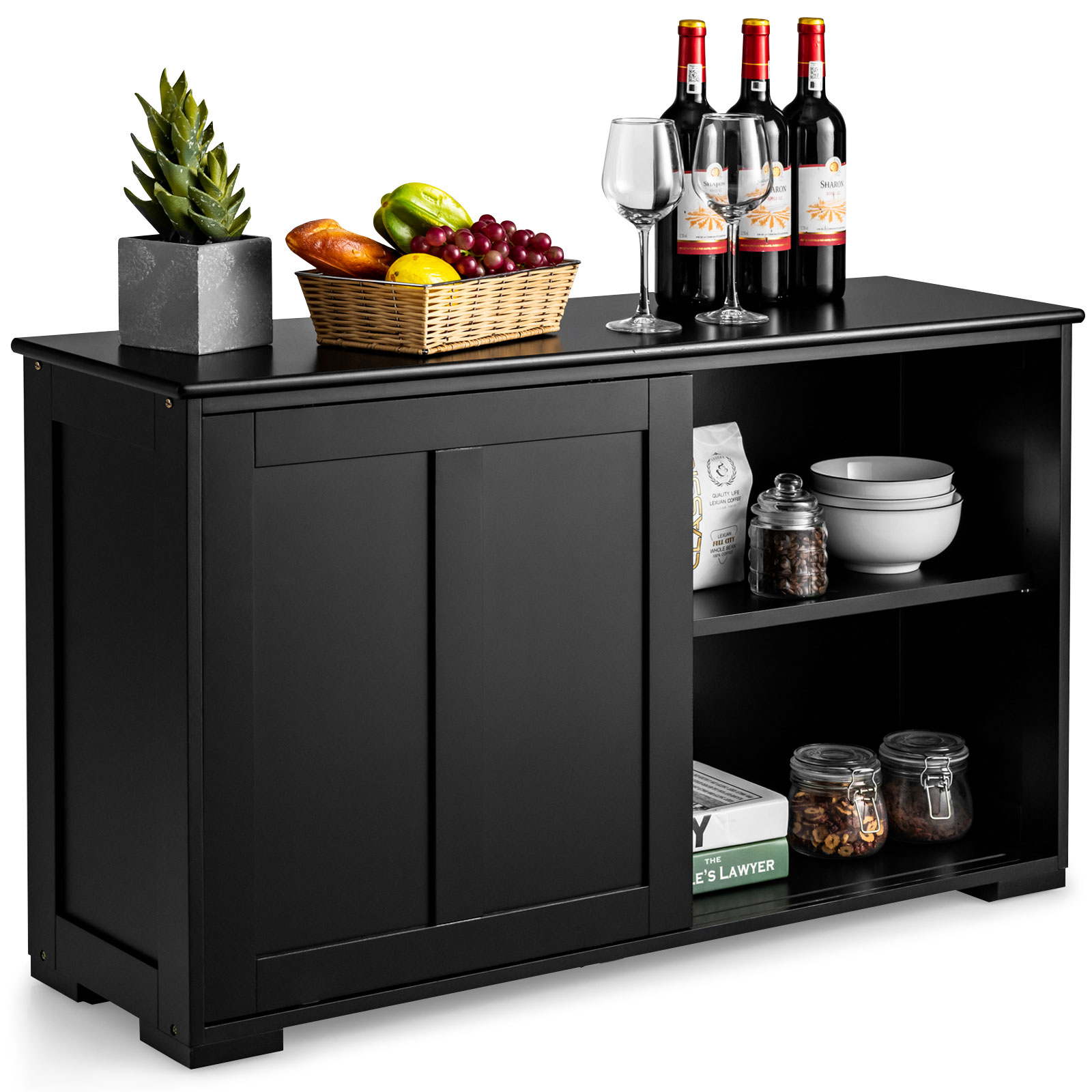 Modern Buffet Cabinet Stackable Sideboard w/ 2 Sliding Doors Storage Cabinet - Picture 12 of 27