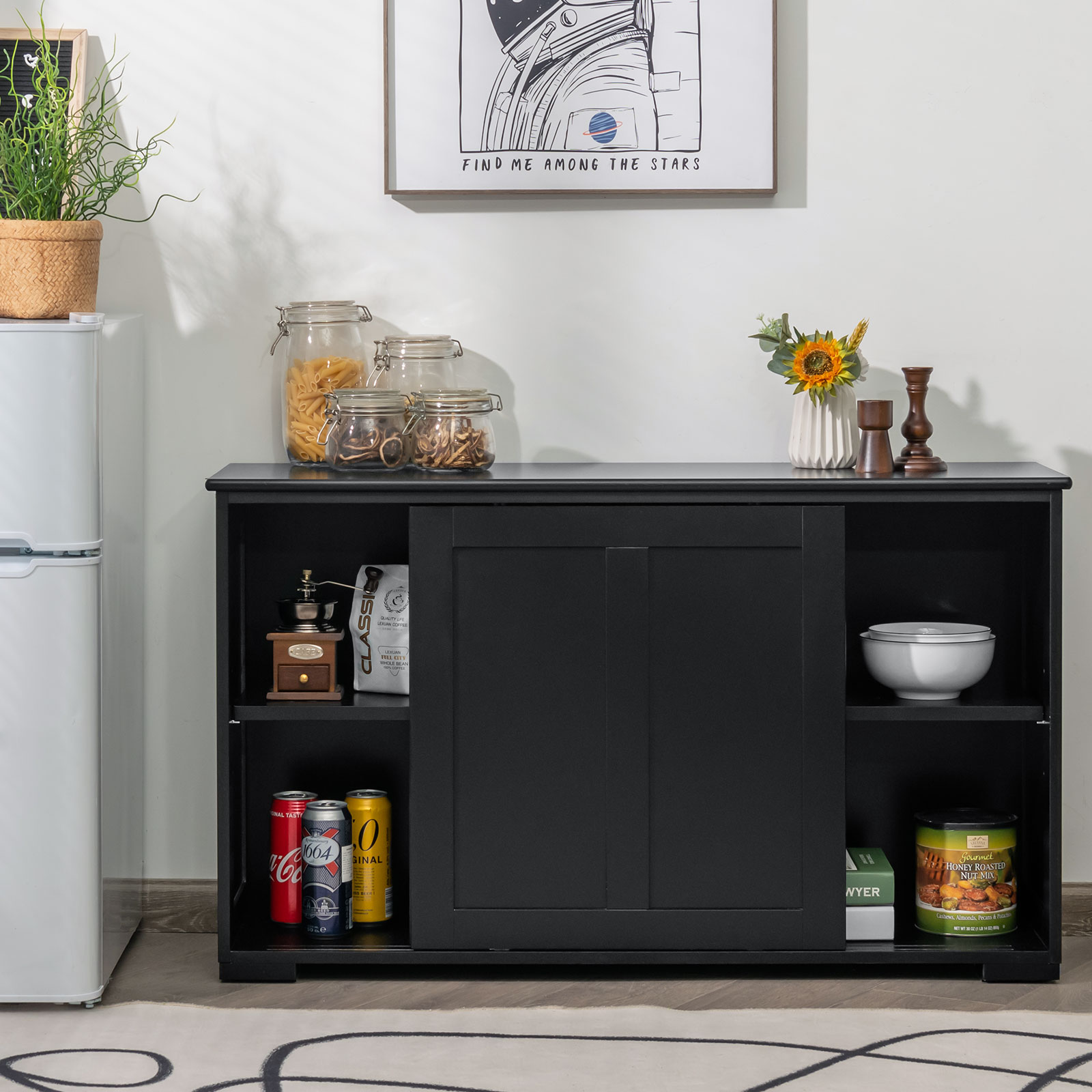 Modern Buffet Cabinet Stackable Sideboard w/ 2 Sliding Doors Storage Cabinet - Picture 14 of 27