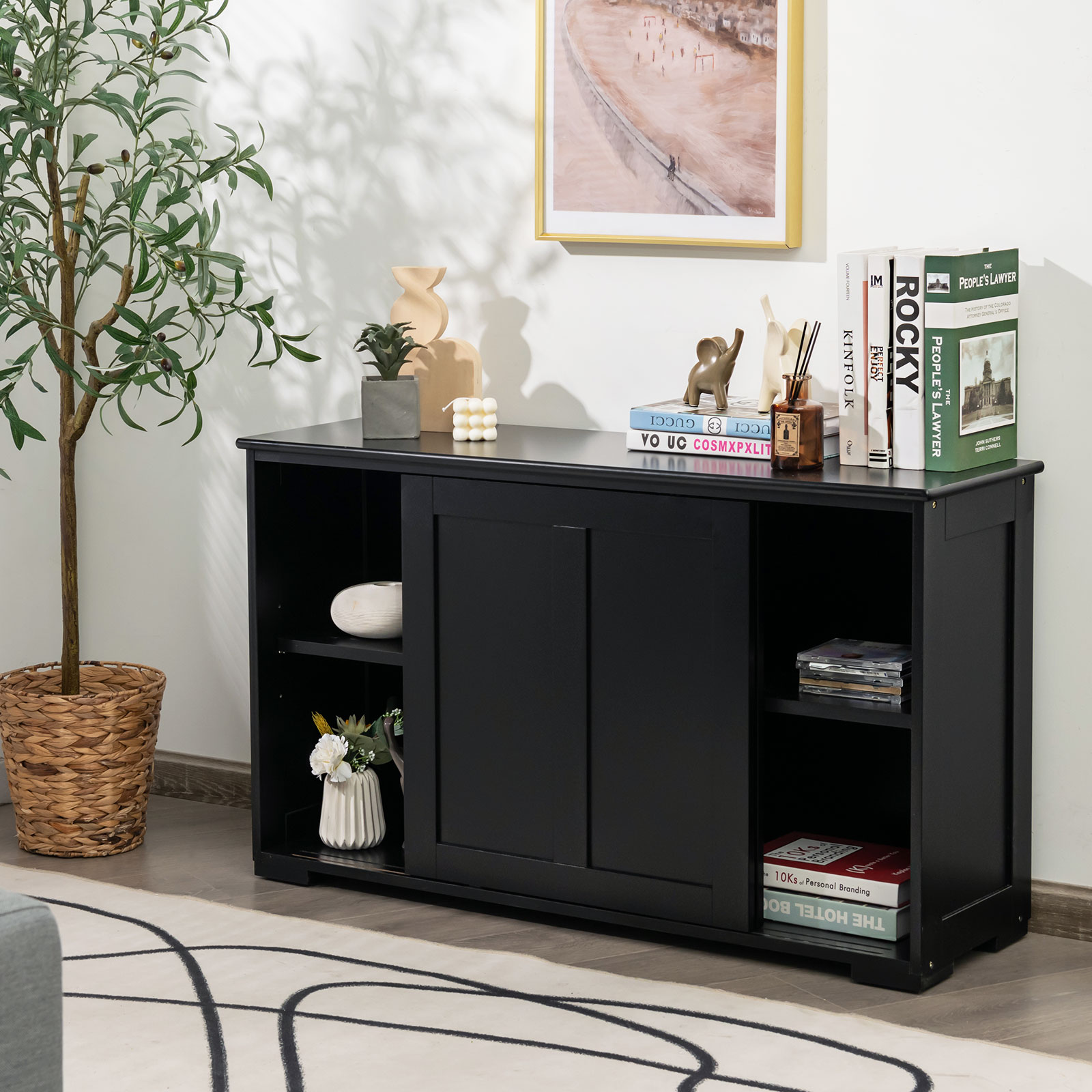 Modern Buffet Cabinet Stackable Sideboard w/ 2 Sliding Doors Storage Cabinet - Picture 13 of 27