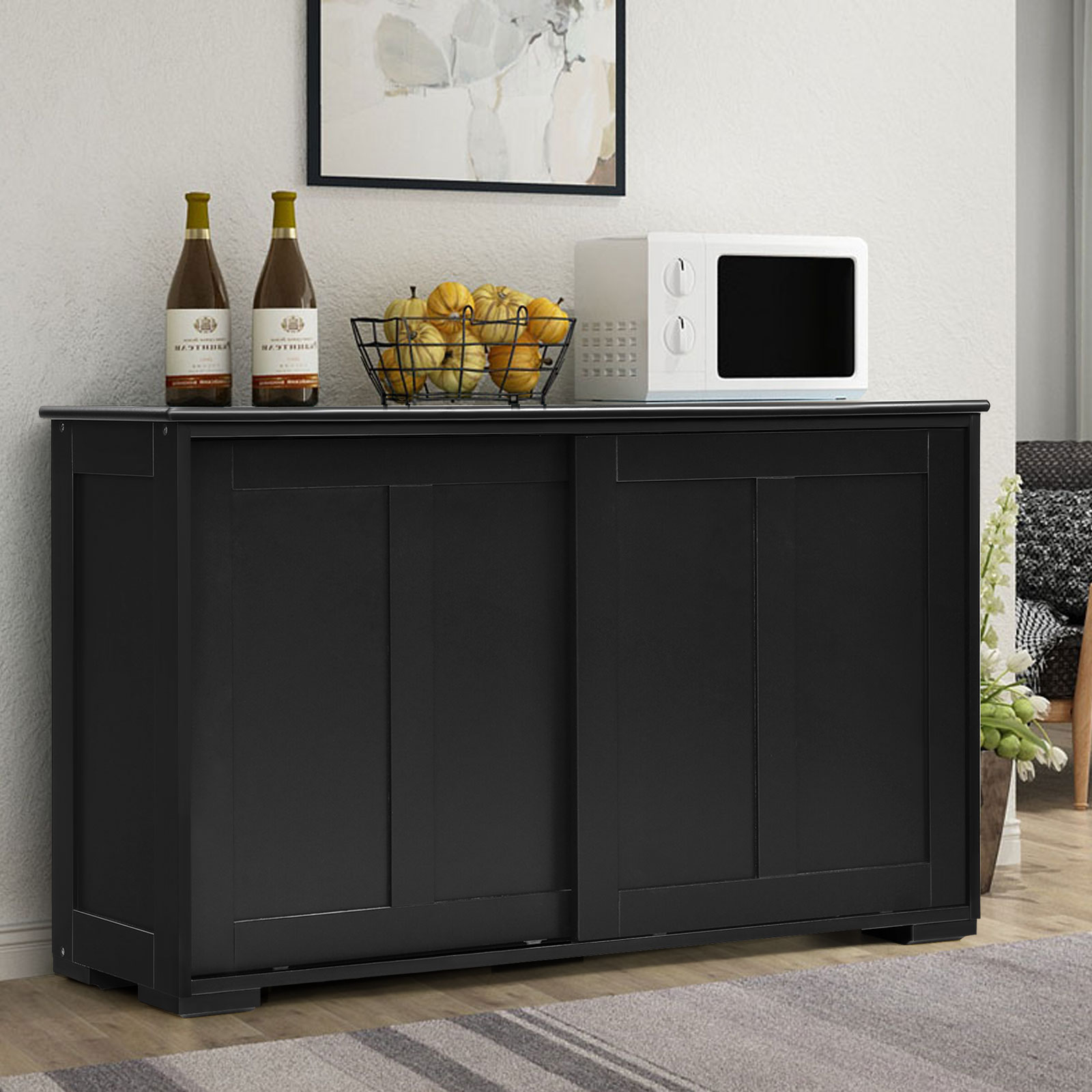 Modern Buffet Cabinet Stackable Sideboard w/ 2 Sliding Doors Storage Cabinet - Picture 15 of 27