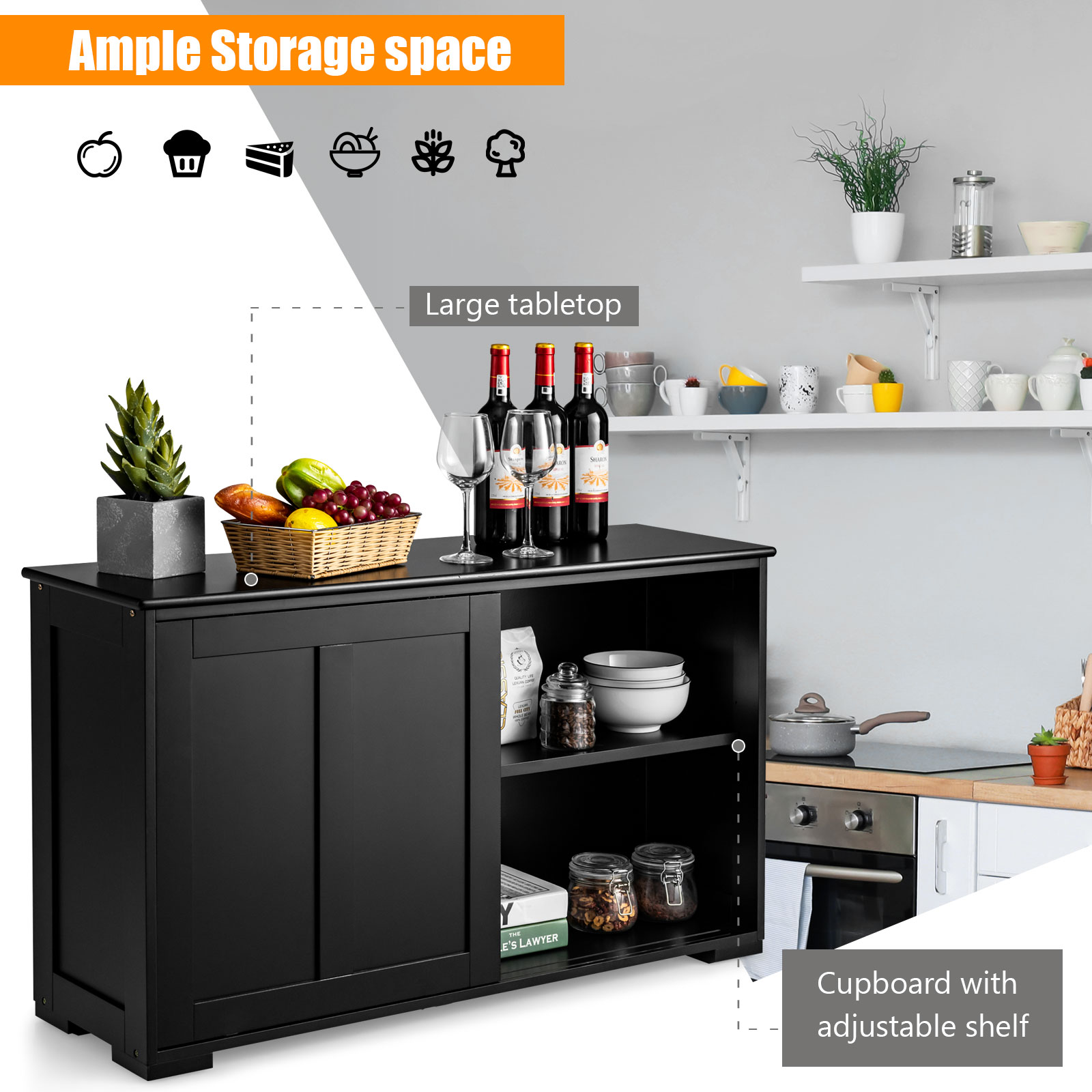 Modern Buffet Cabinet Stackable Sideboard w/ 2 Sliding Doors Storage Cabinet - Picture 16 of 27