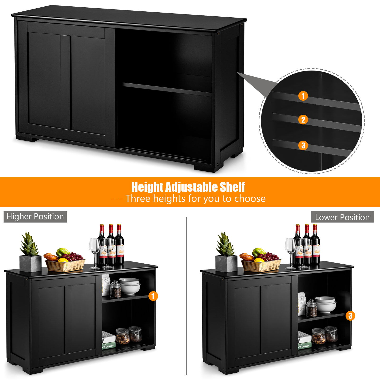 Modern Buffet Cabinet Stackable Sideboard w/ 2 Sliding Doors Storage Cabinet - Picture 18 of 27