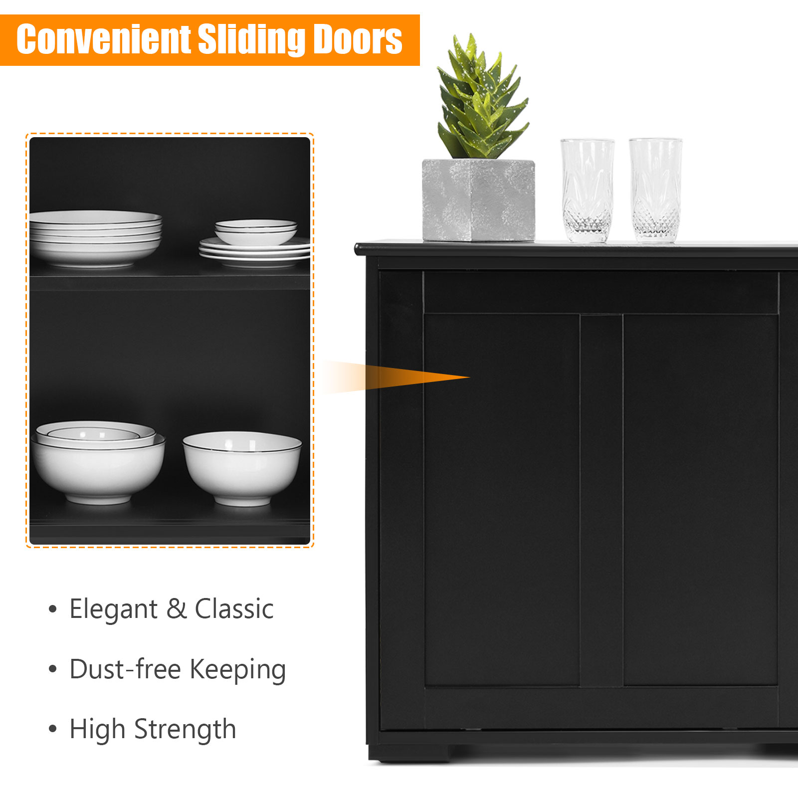 Modern Buffet Cabinet Stackable Sideboard w/ 2 Sliding Doors Storage Cabinet - Picture 17 of 27