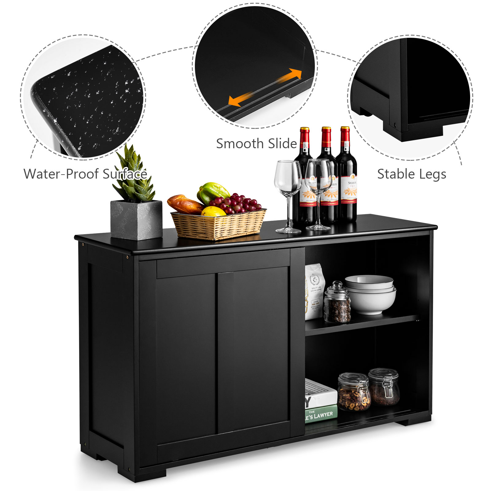 Modern Buffet Cabinet Stackable Sideboard w/ 2 Sliding Doors Storage Cabinet - Picture 19 of 27