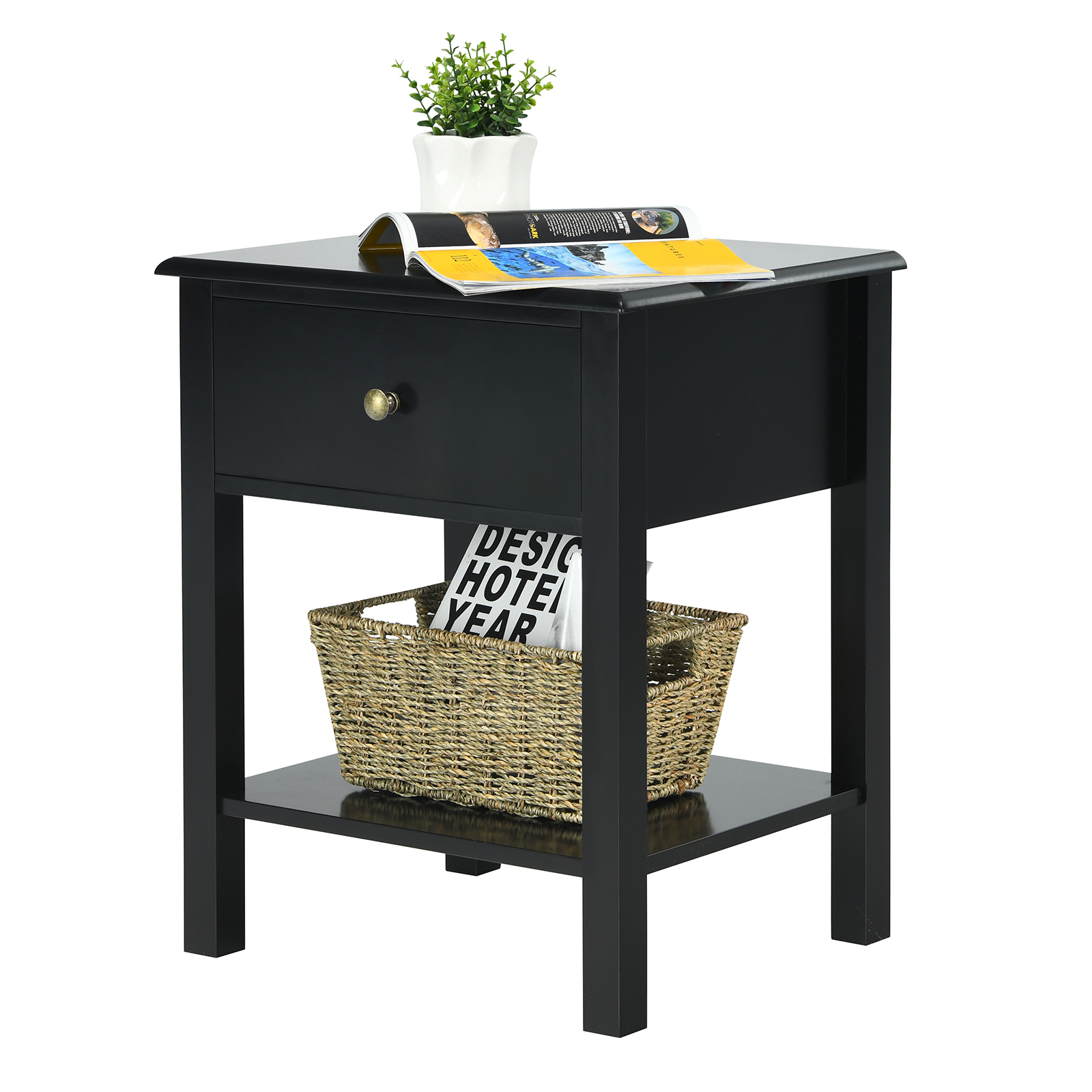 Goplus End Table Beside Nightstand Storage Display Drawer Shelf Bedroom - Picture 8 of 14