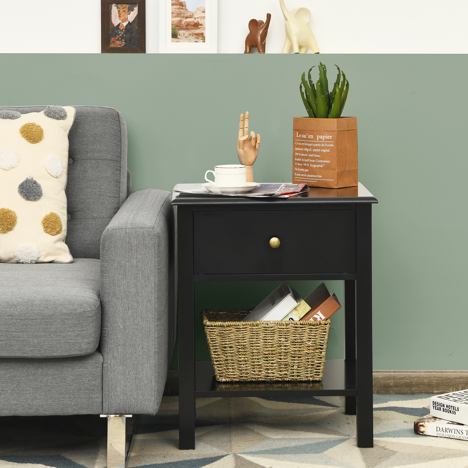 Goplus End Table Beside Nightstand Storage Display Drawer Shelf Bedroom - Picture 10 of 14