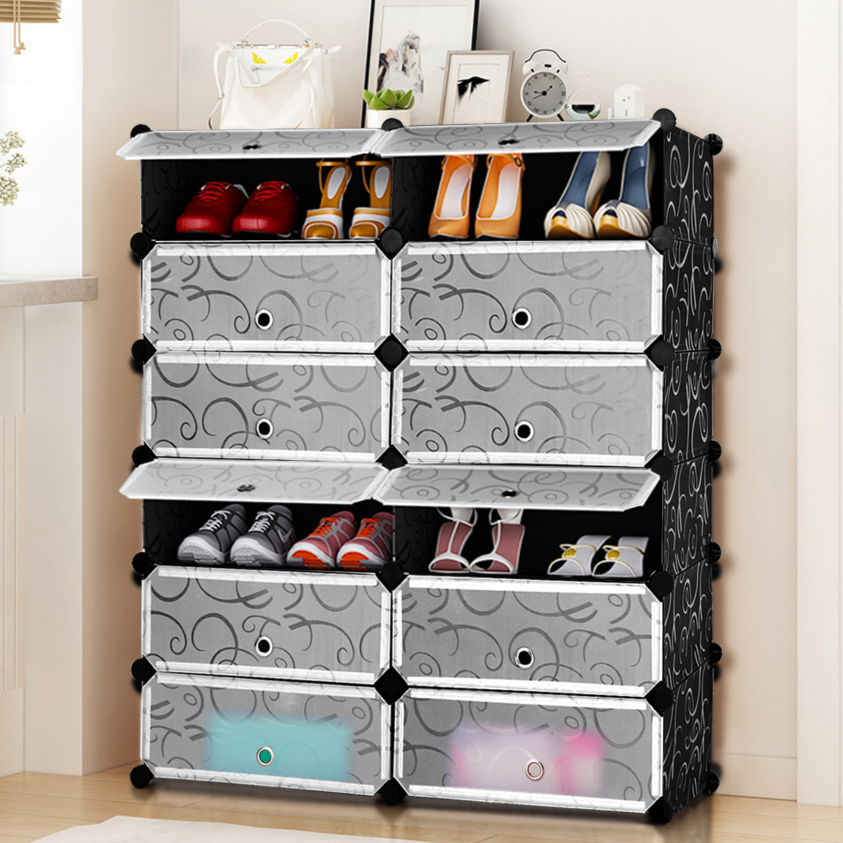 Shoe Rack 12-Cube DIY Plastic Shoe Cabinet Storage Multi Use Modular ClosetShelf - Picture 3 of 12