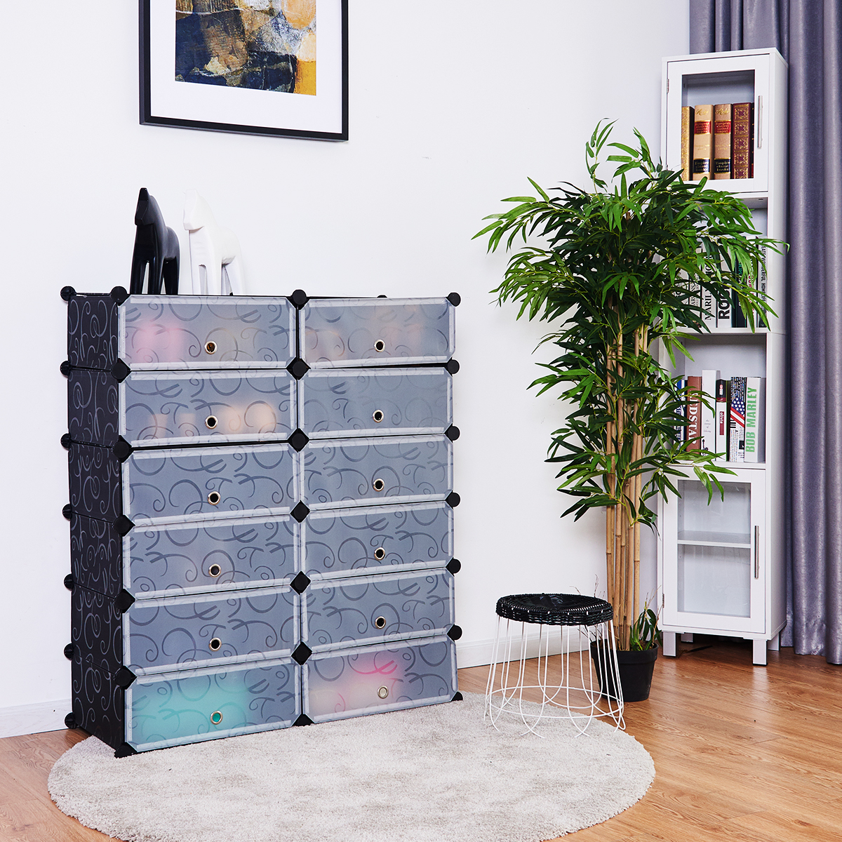 Shoe Rack 12-Cube DIY Plastic Shoe Cabinet Storage Multi Use Modular ClosetShelf - Picture 4 of 12