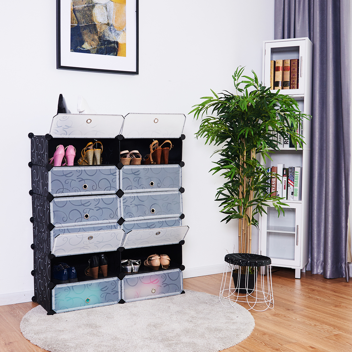 Shoe Rack 12-Cube DIY Plastic Shoe Cabinet Storage Multi Use Modular ClosetShelf - Picture 5 of 12