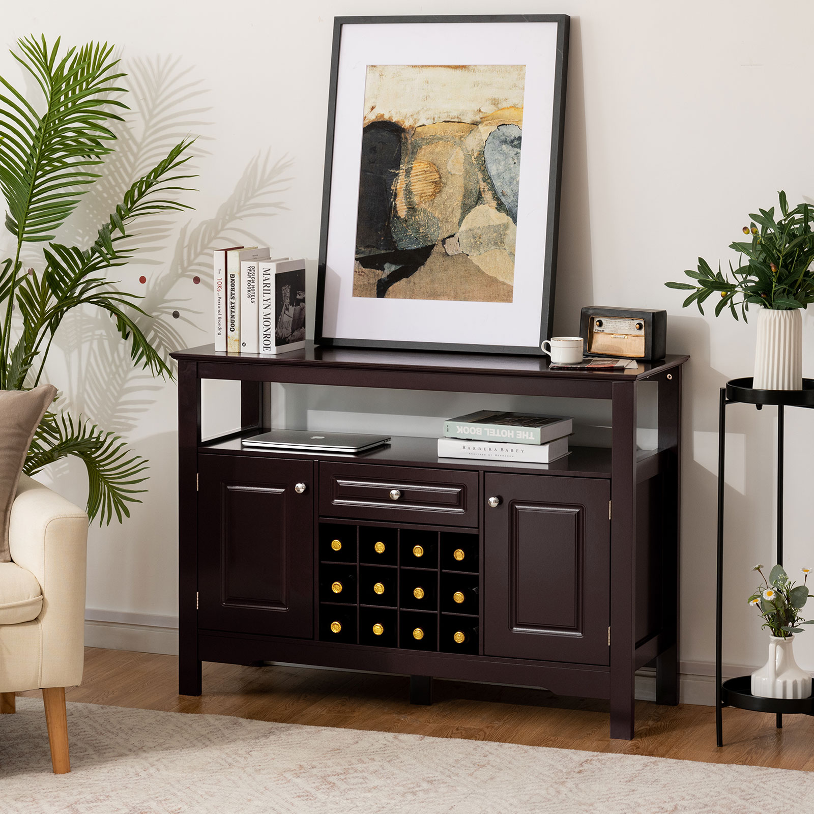 Giantex Buffet Sideboard Kitchen Storage Cabinet Shelf Wine Rack Console Table - Picture 14 of 25