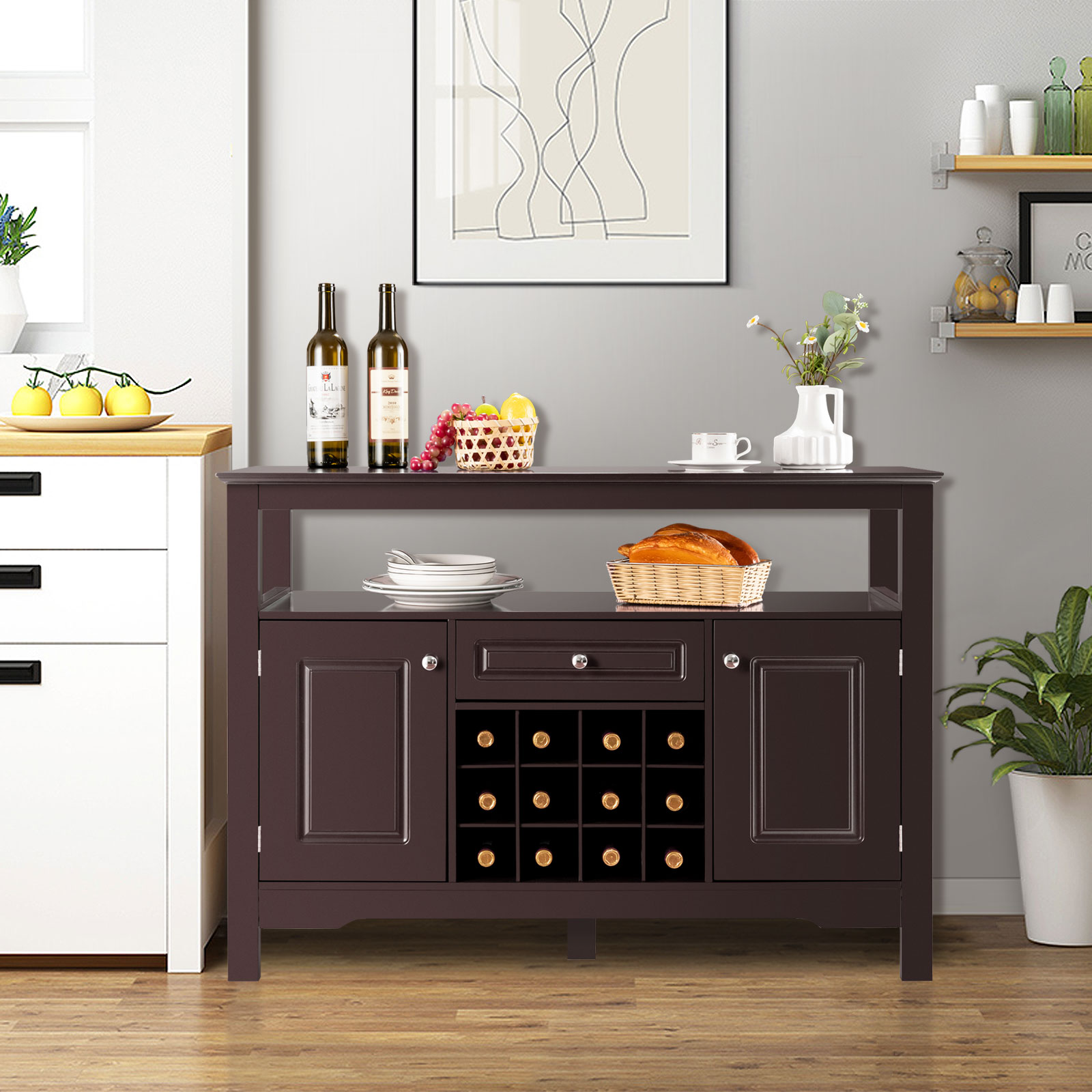 Giantex Buffet Sideboard Kitchen Storage Cabinet Shelf Wine Rack Console Table - Picture 13 of 25
