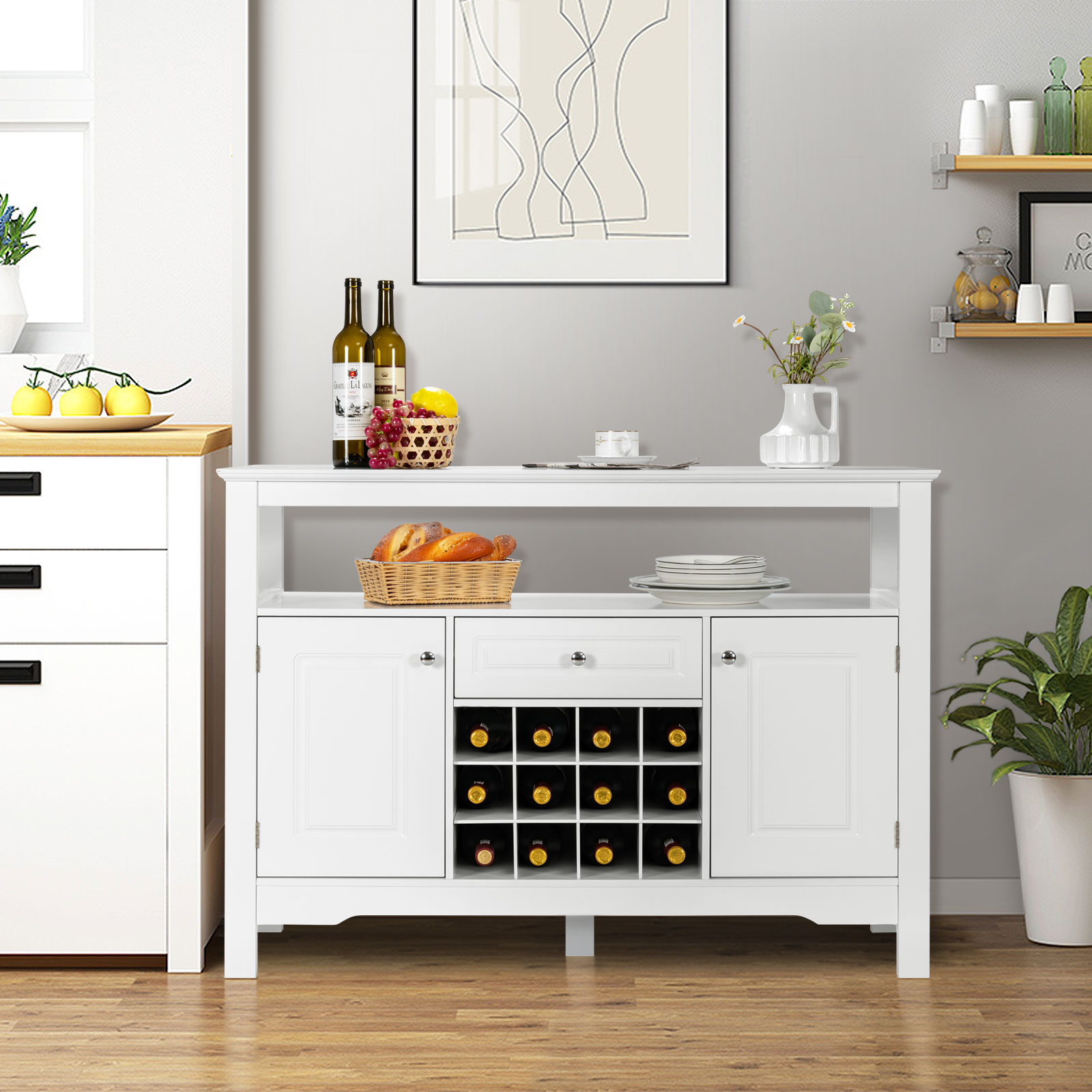 Giantex Buffet Sideboard Kitchen Storage Cabinet Shelf Wine Rack Console Table - Picture 24 of 25