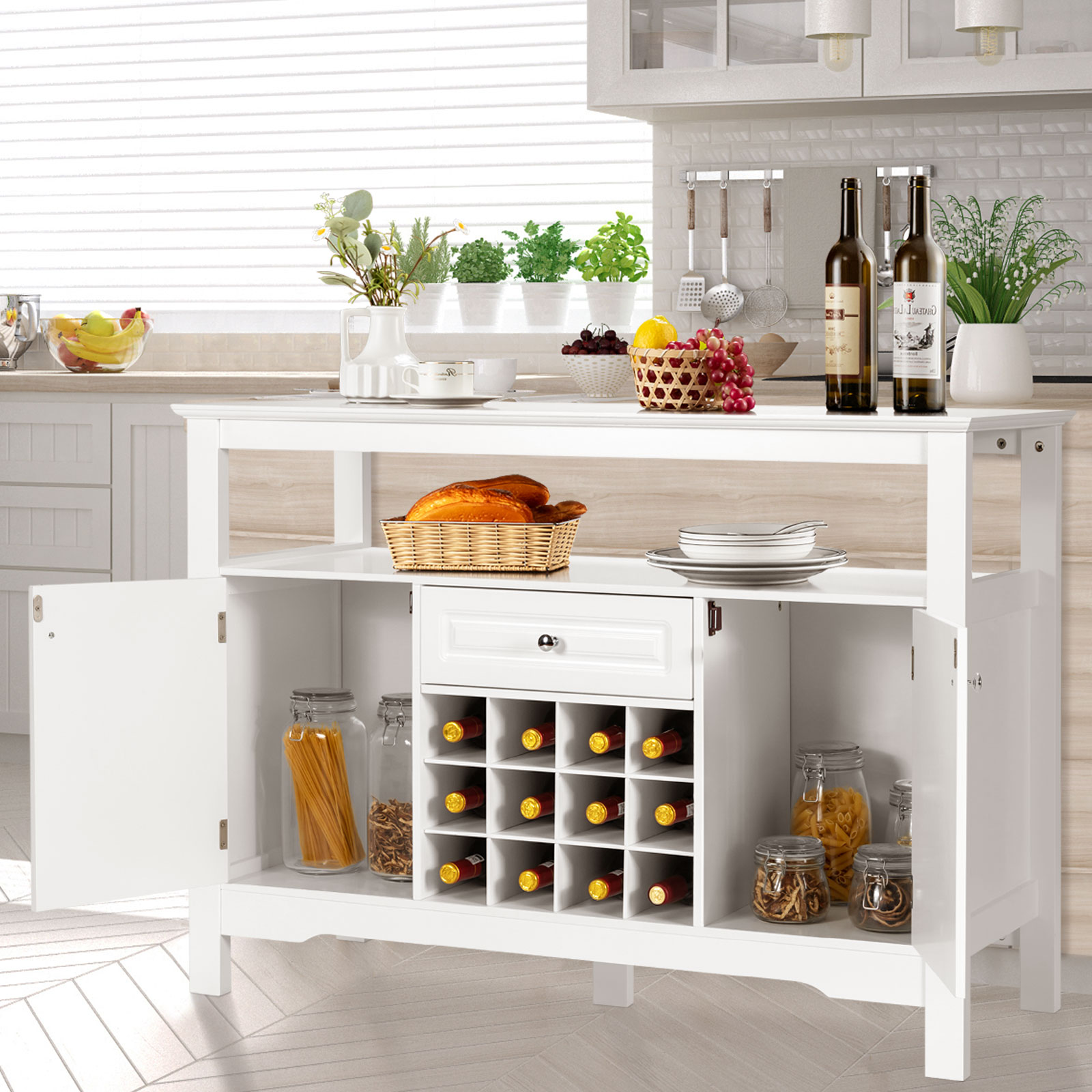 Giantex Buffet Sideboard Kitchen Storage Cabinet Shelf Wine Rack Console Table - Picture 16 of 25